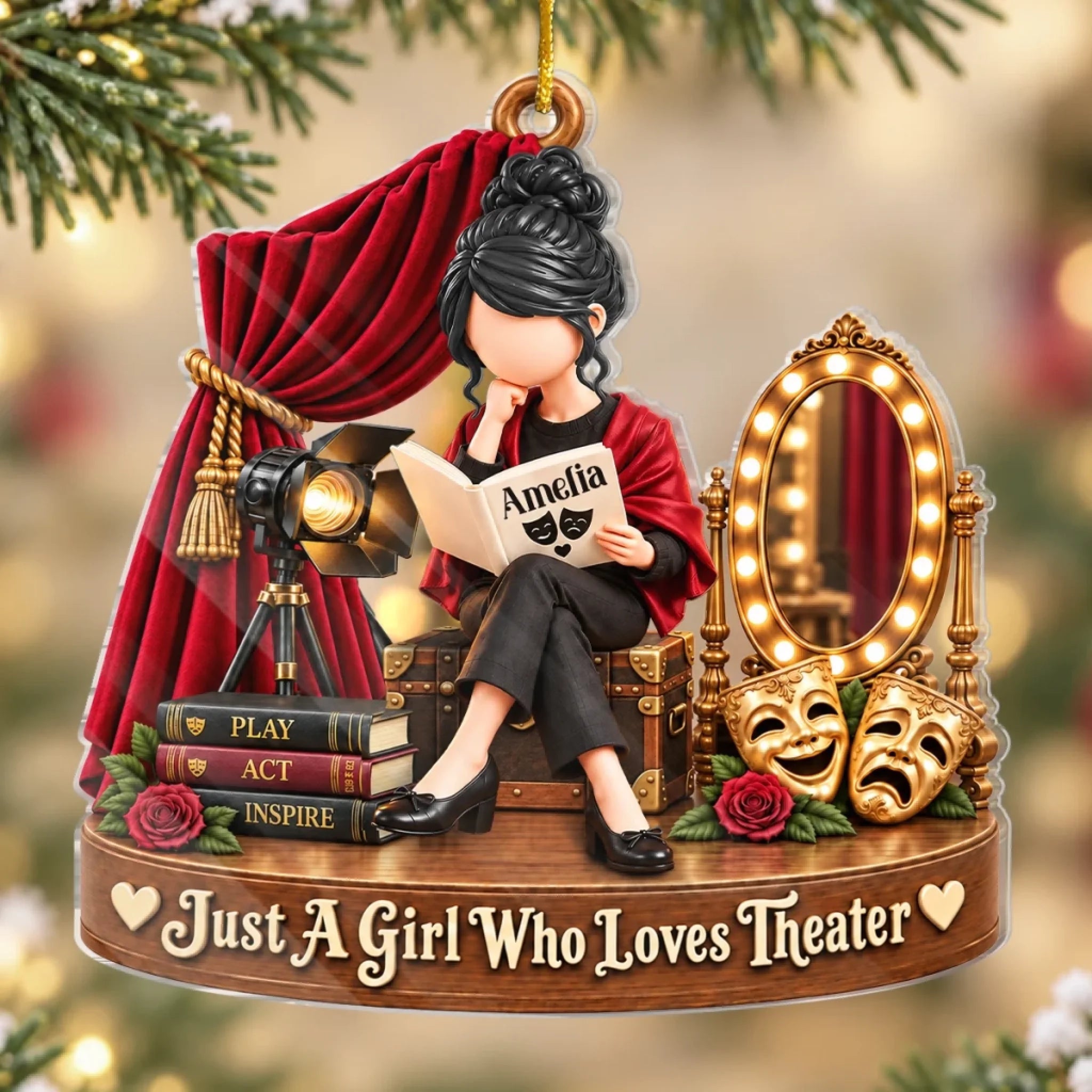 Personalized Theater Girl Christmas Acrylic Ornament, Custom Drama Lover Gift for Her