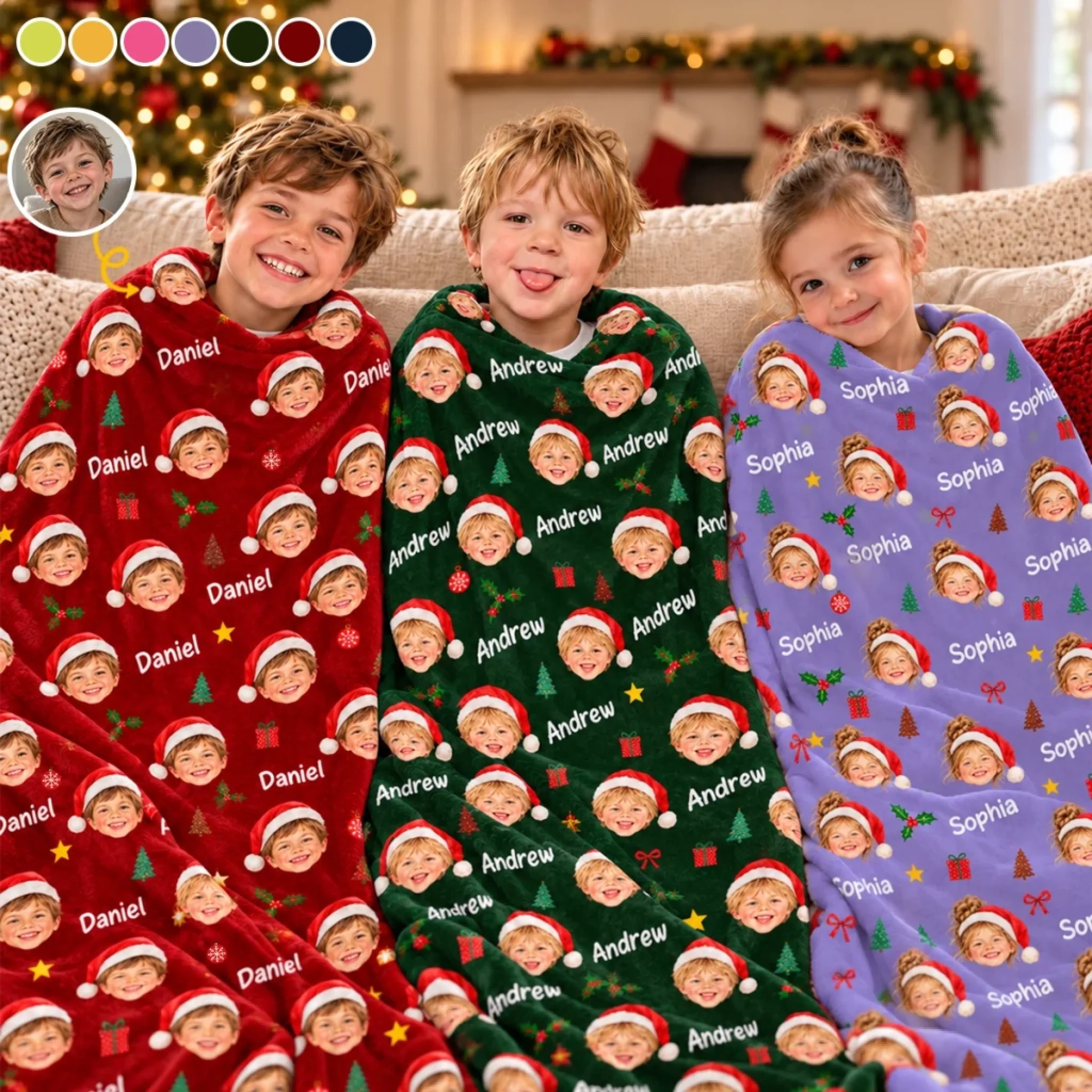 Custom Photo Name Christmas Blanket for Kids - Personalized Holiday Gift
