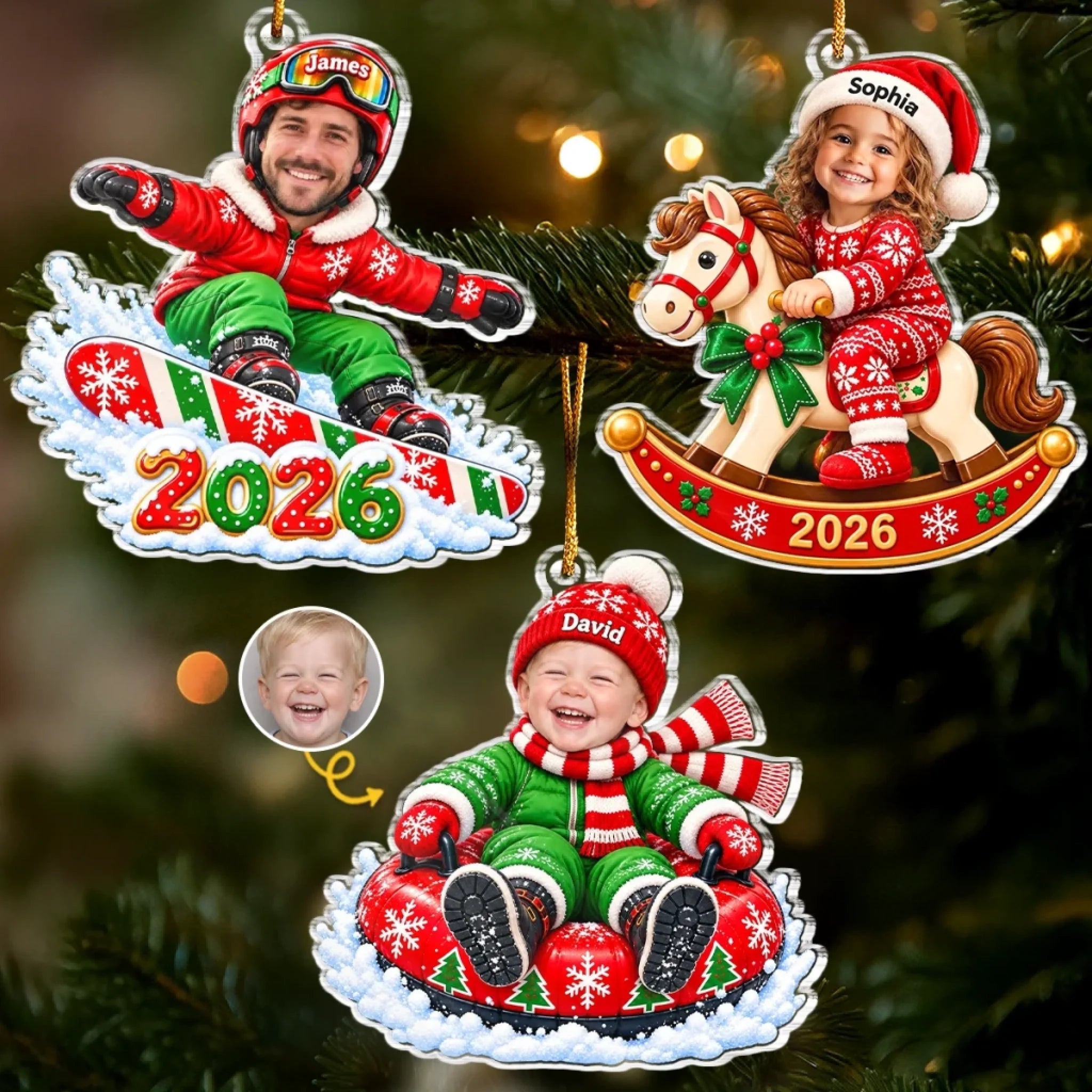 Custom Photo Christmas Ornament, Personalized Acrylic Family Gift for Holiday Tree