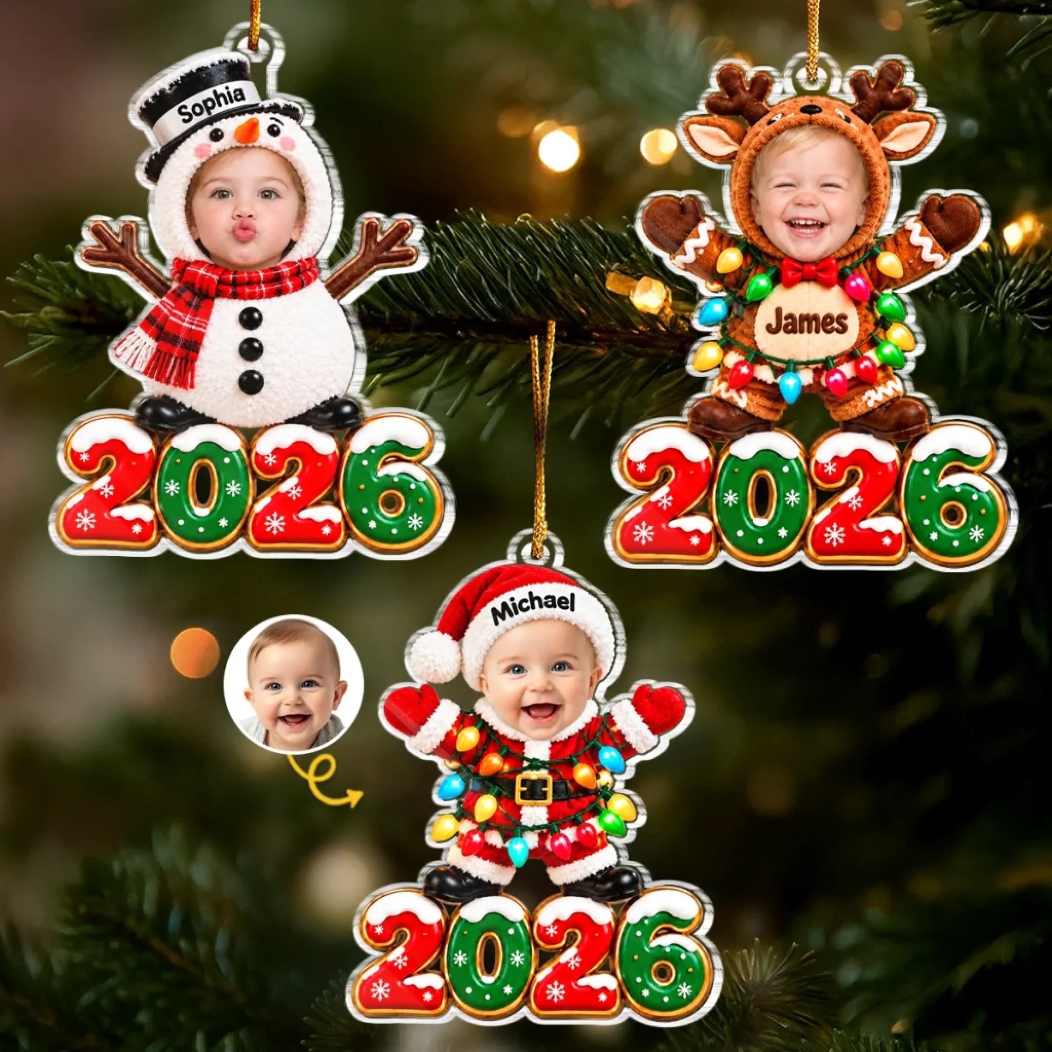 Personalized Acrylic Baby Santa Christmas Ornament with Custom Photo and Name Gift