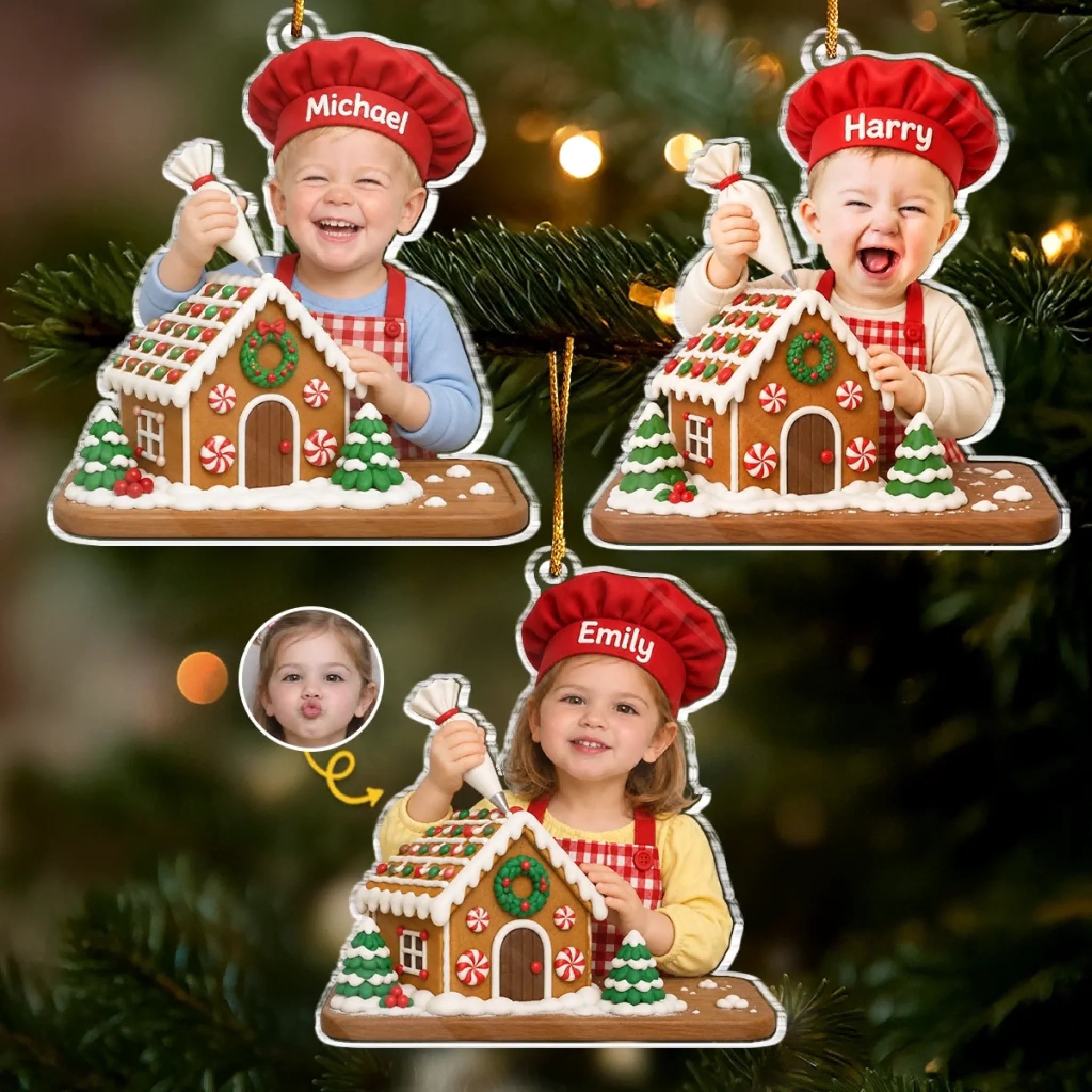 Personalized Acrylic Gingerbread Baking Christmas Ornament with Custom Photo, Gift for Kids