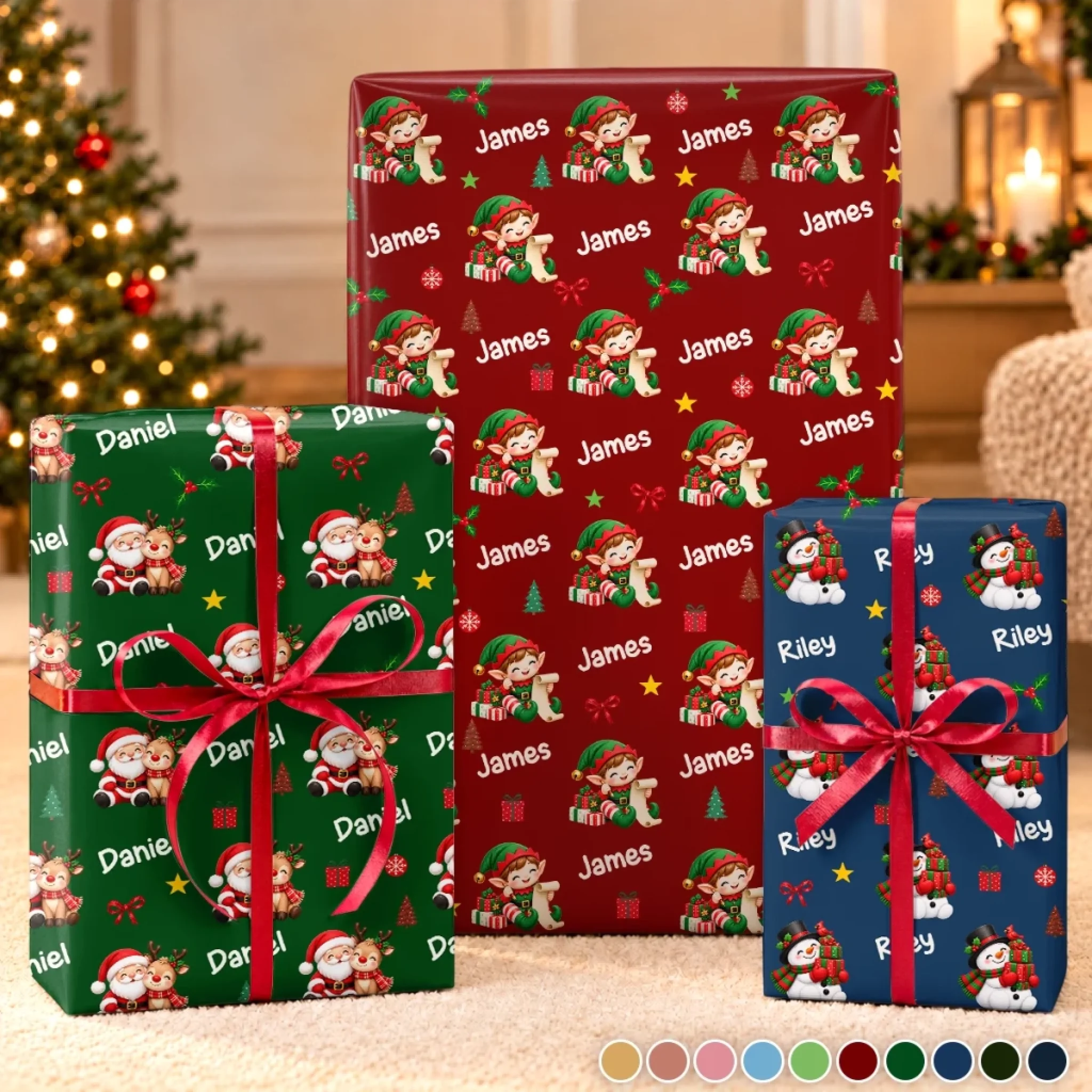 Personalized Christmas Gift Wrapping Paper with Custom Family Name for Holiday Presents
