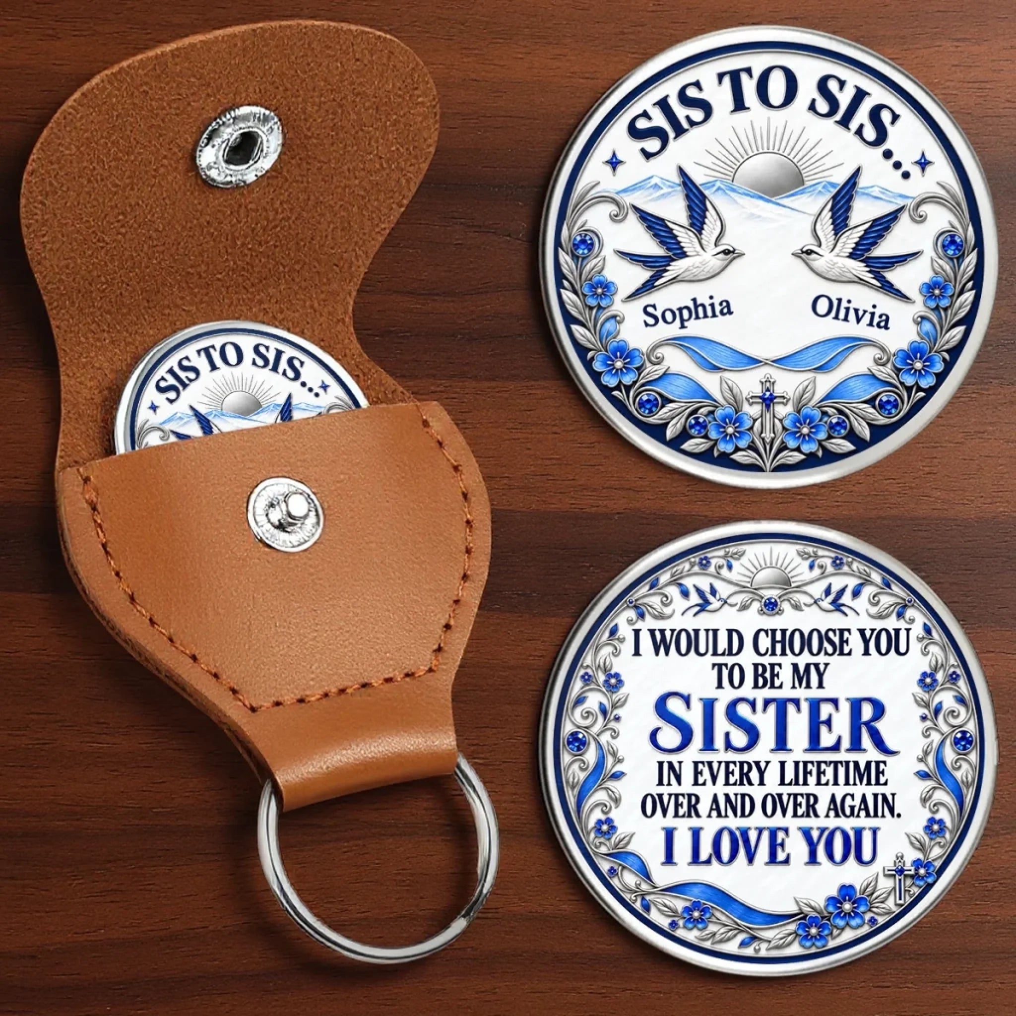 Custom Name Sister Gift Personalized Pocket Hug Token Keepsake for Birthday Christmas or Encouragement