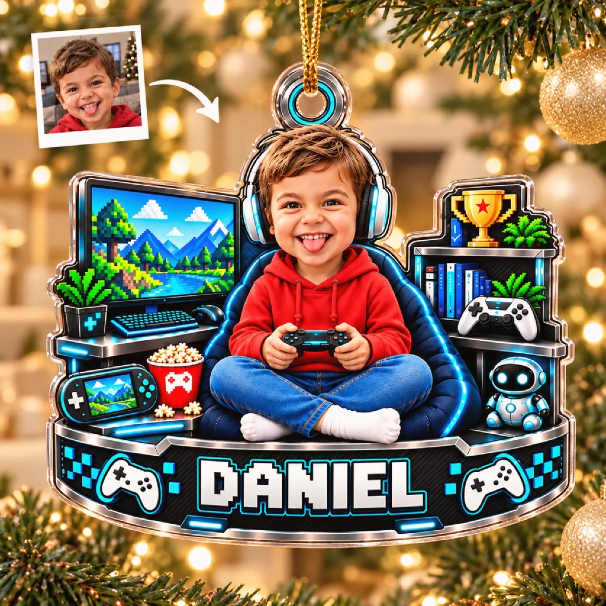 Custom Photo Gamer Christmas Gift Personalized Acrylic Ornament for Gaming Lovers