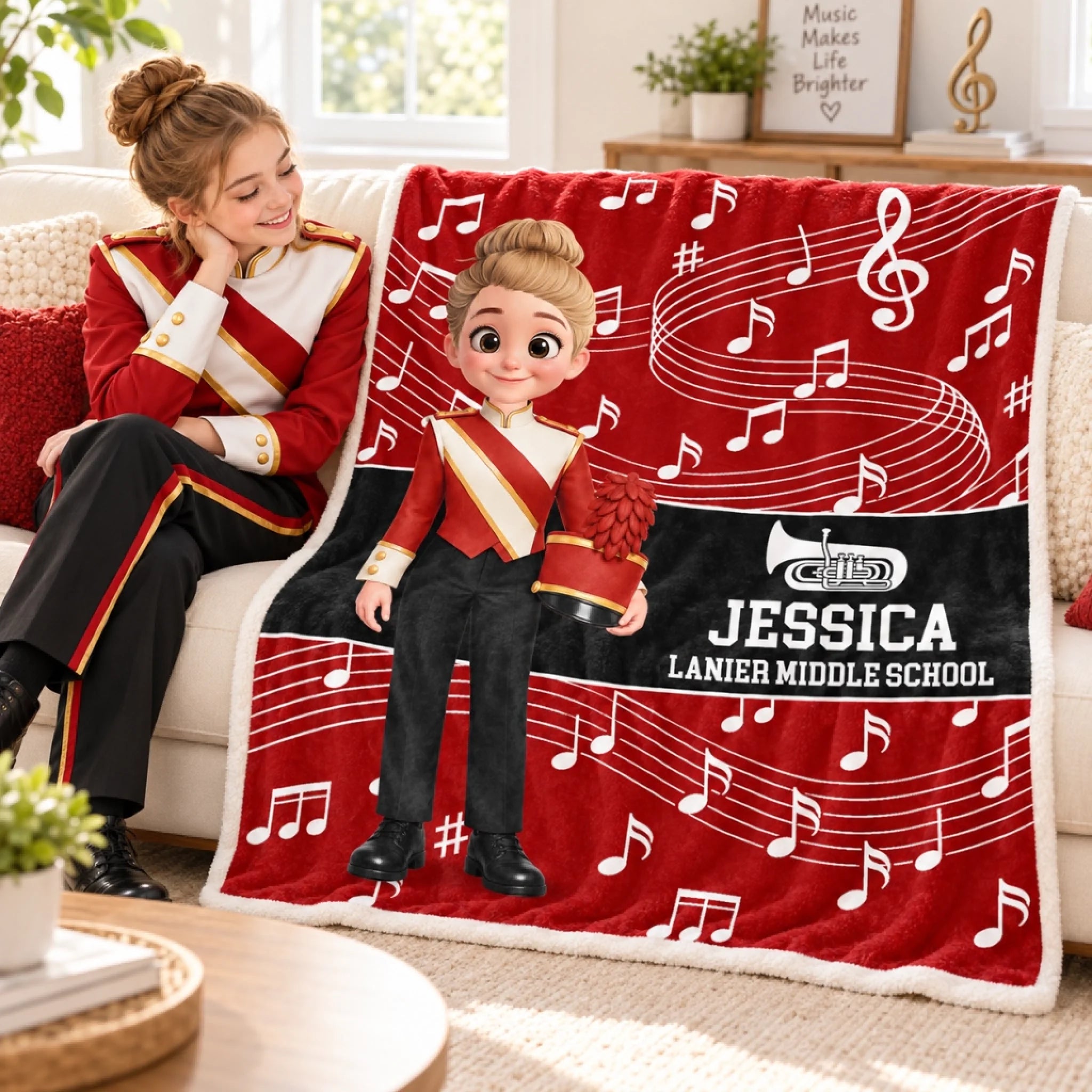 Custom Name Marching Band Blanket for Kids, Personalized Cozy Band Gift