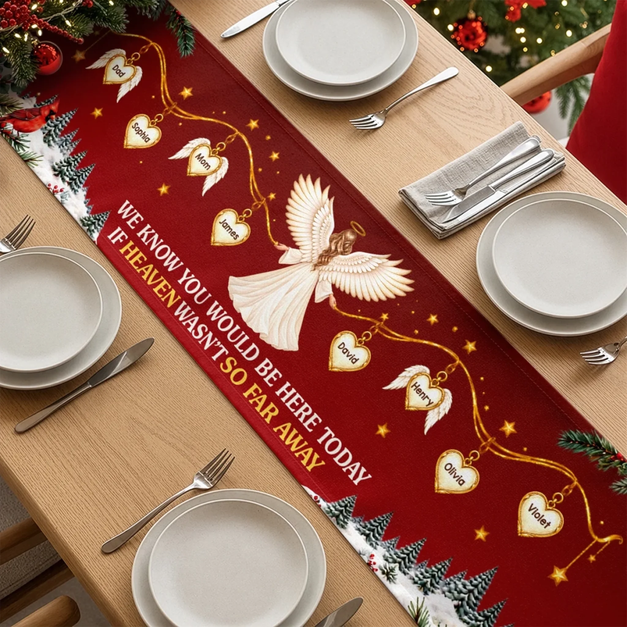 Personalized Christmas Memorial Angel Table Runner with Custom Name Holiday Decor