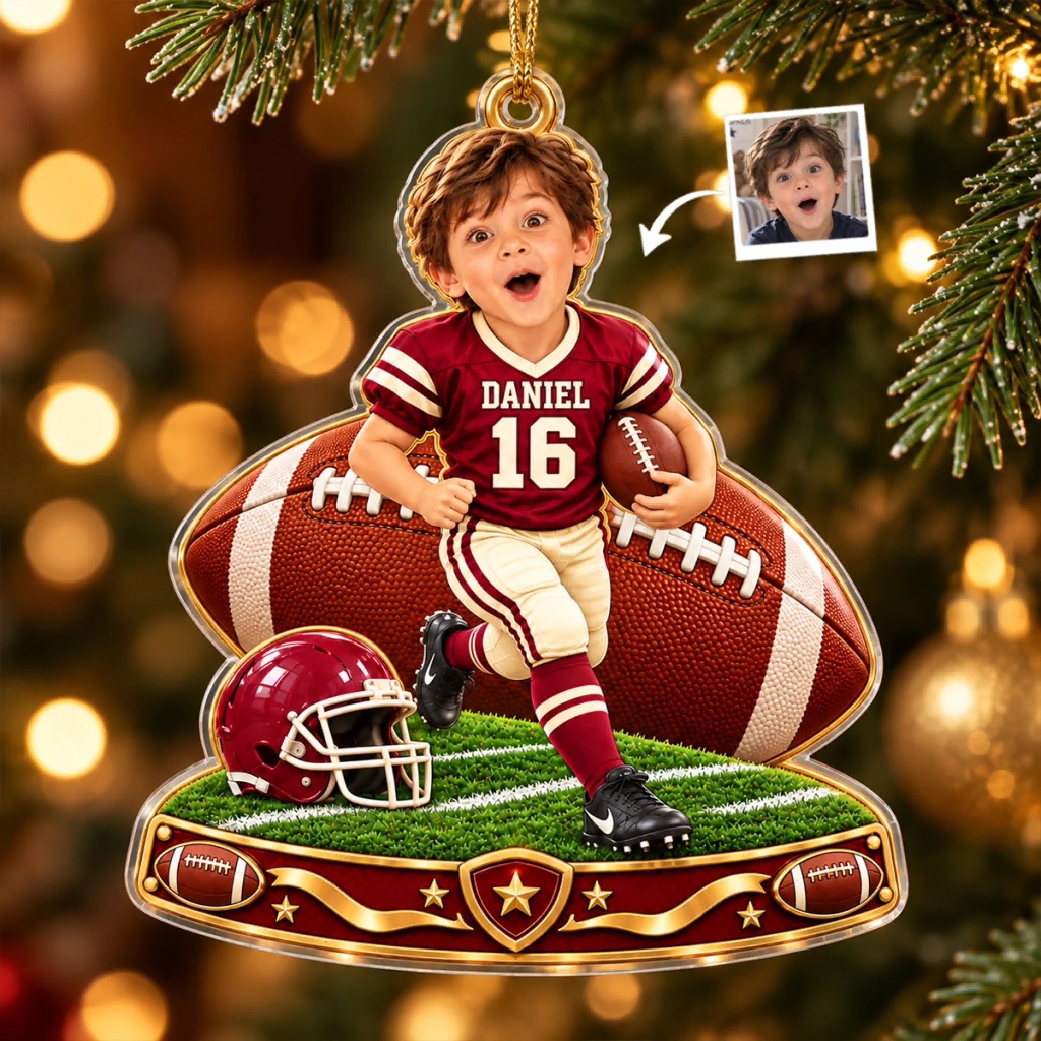 Custom Photo Football Christmas Gift Personalized Acrylic Ornament for Sports Fans