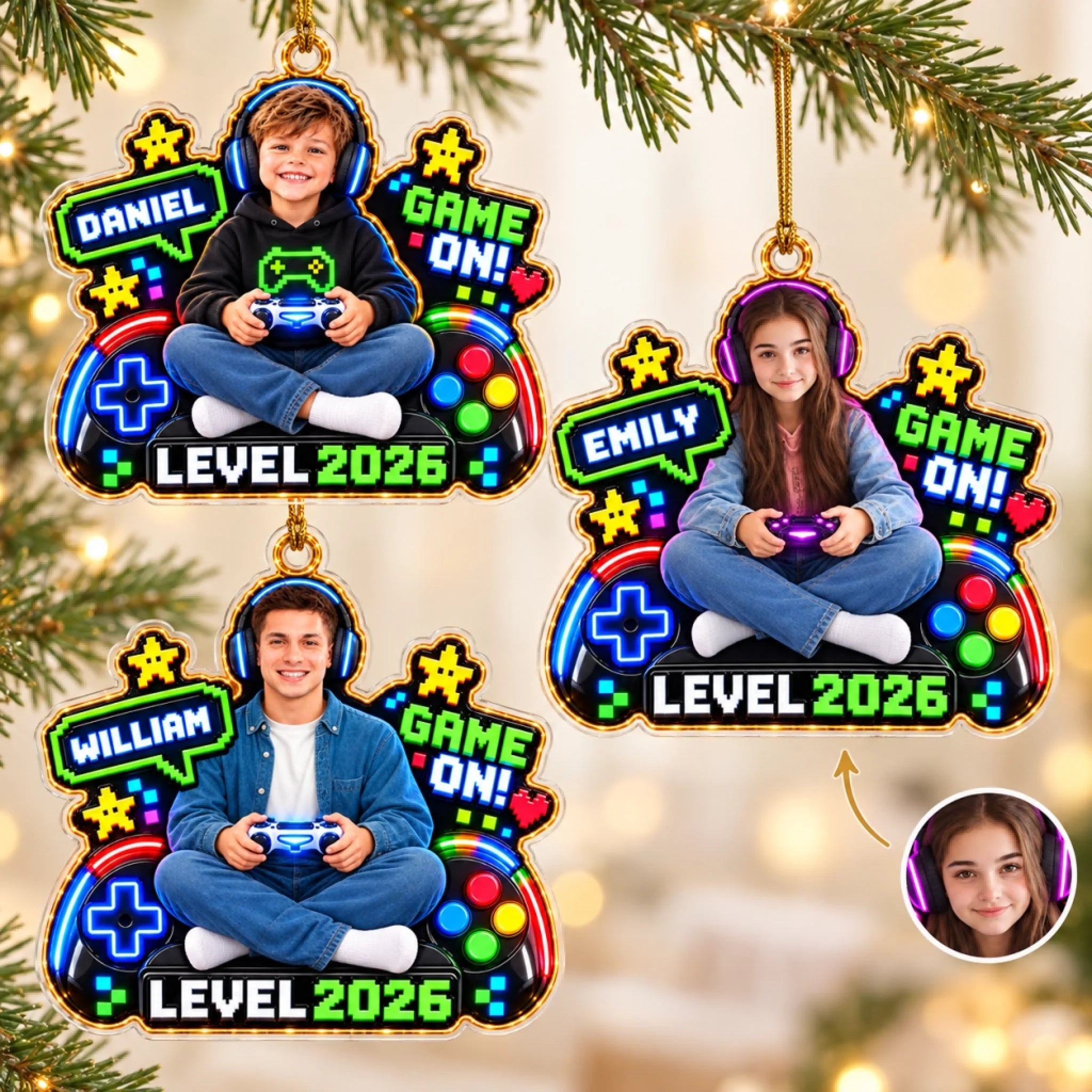 Custom Photo Gaming Acrylic Ornament, Personalized Gamer Gift for Kids and Gaming Lovers
