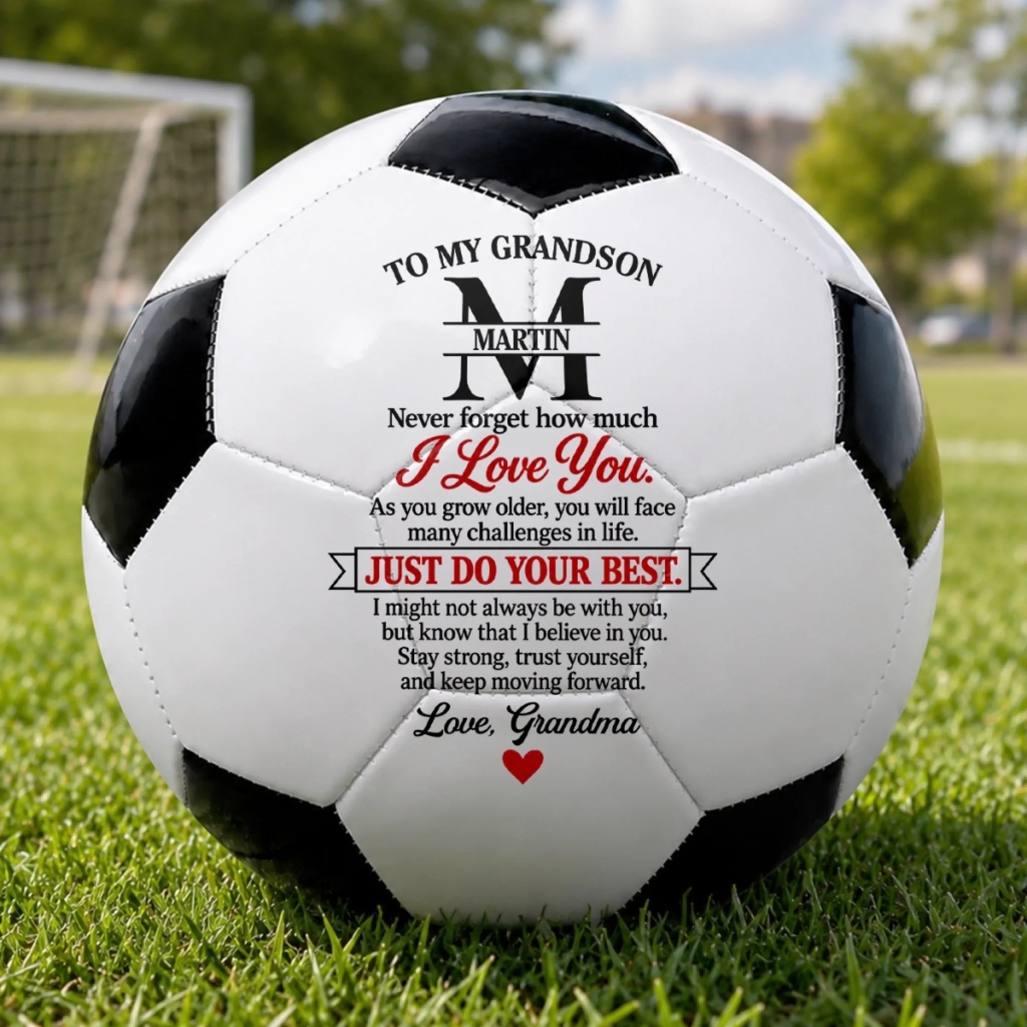 Personalized Soccer Ball Gift for Son Grandson or Kids with Custom Name Just Do Your Best