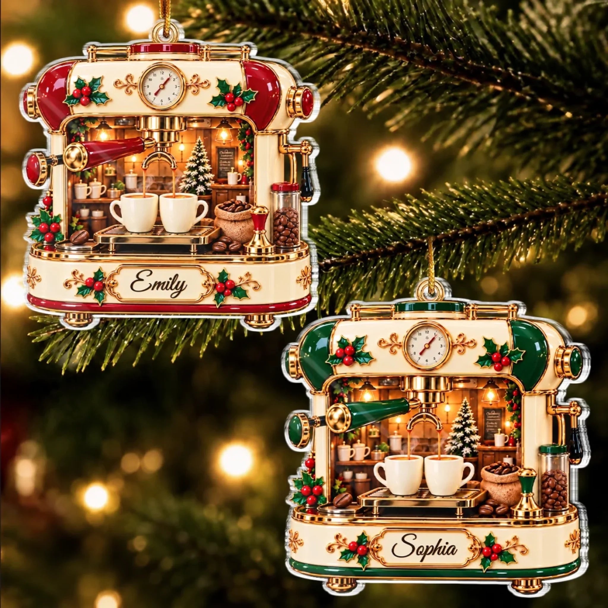 Custom Name Christmas Espresso Machine Personalized Acrylic Ornament Gift for Coffee Lovers