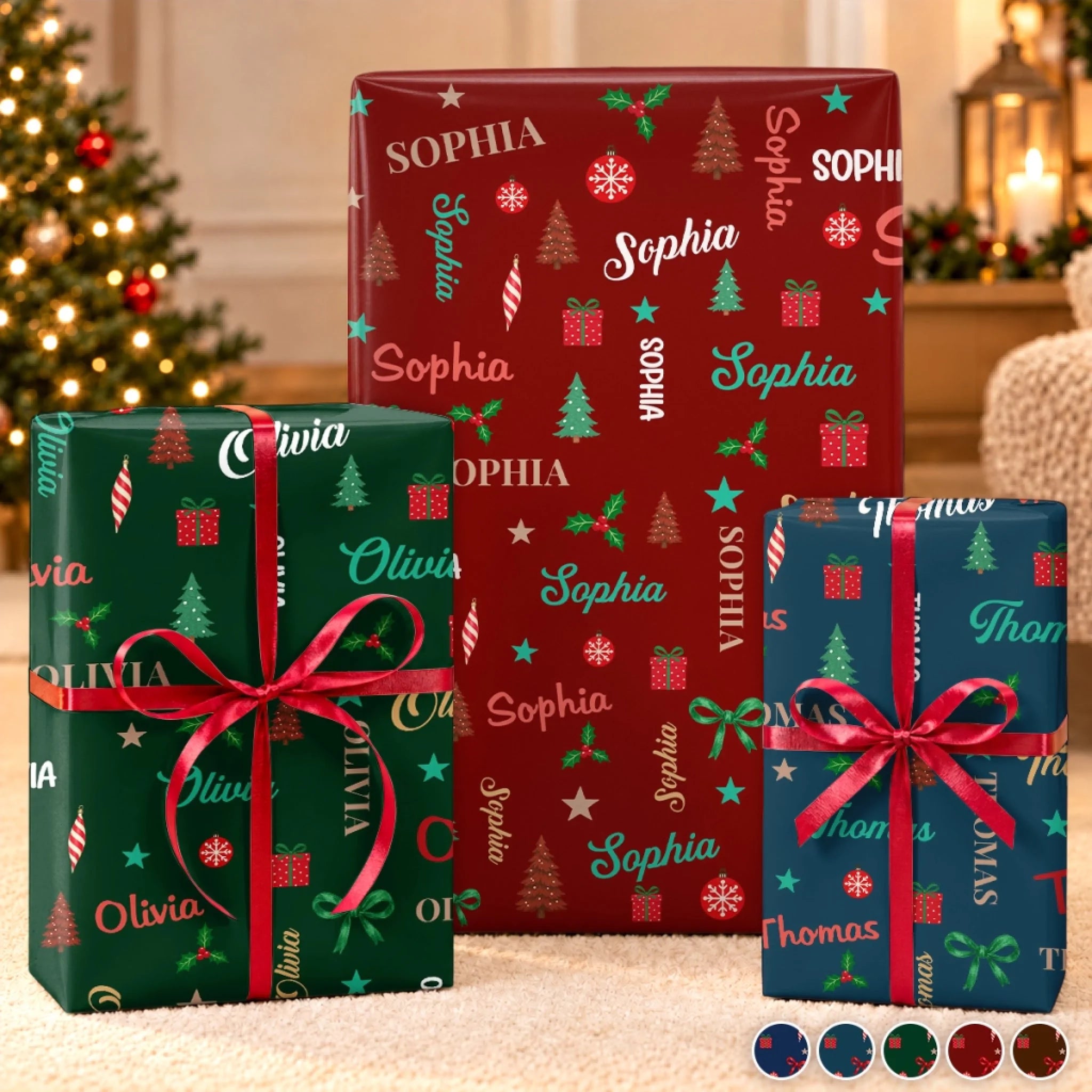 Custom Name Christmas Wrapping Paper with Festive Holiday Pattern, Personalized Gift Wrap