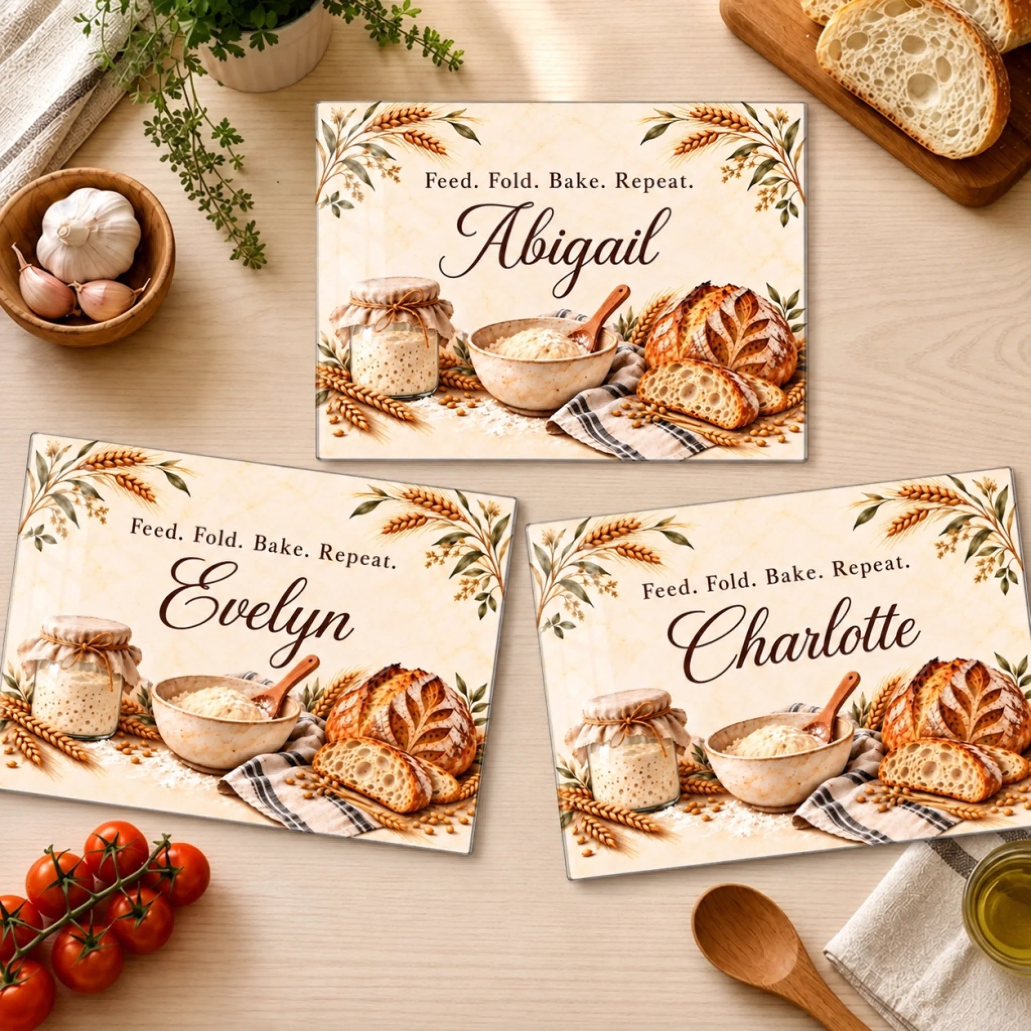 Personalized Sourdough Baker Glass Cutting Board, Custom Name Bread Baking Gift