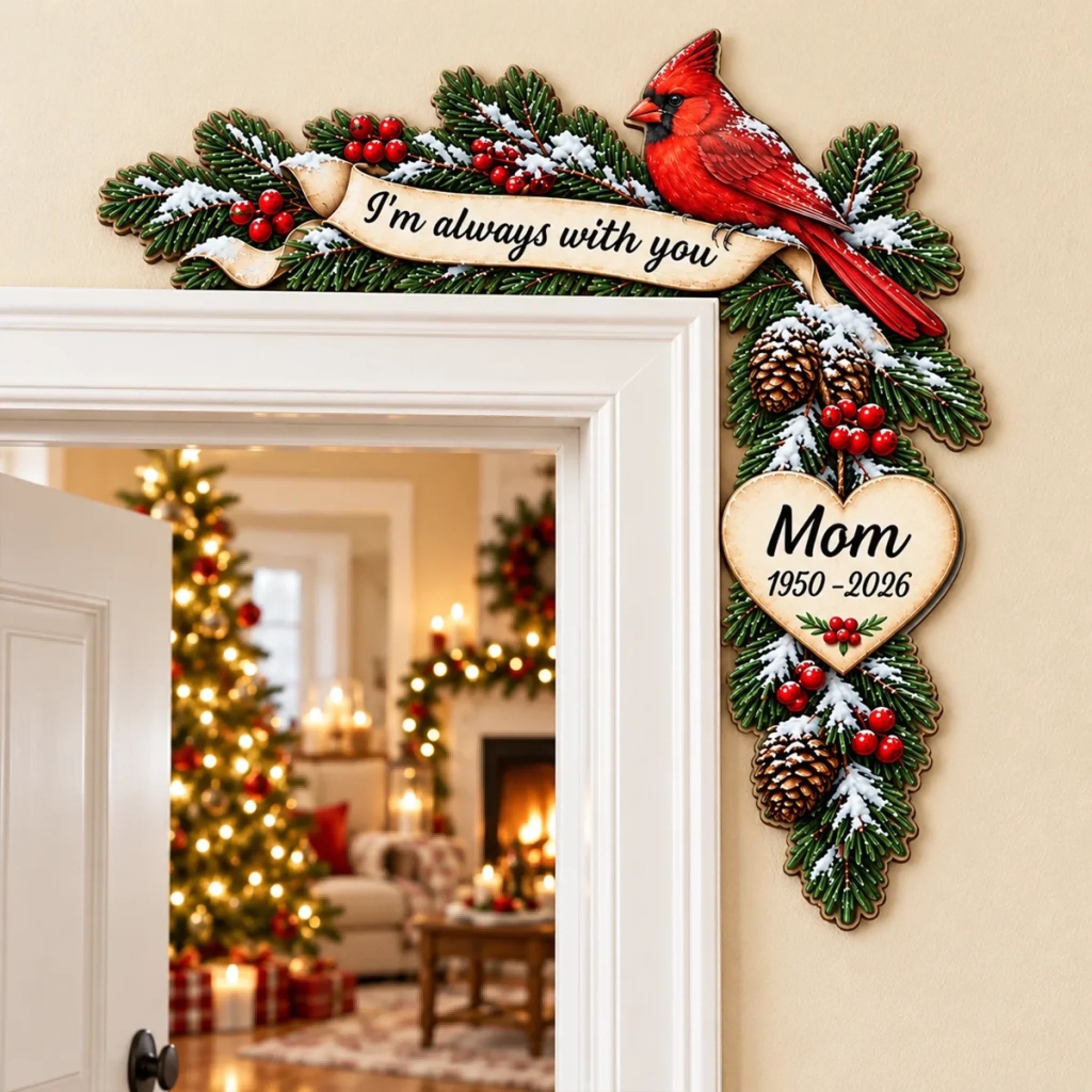 Custom Memorial Cardinal Christmas Decor Personalized Wooden Door Topper Gift