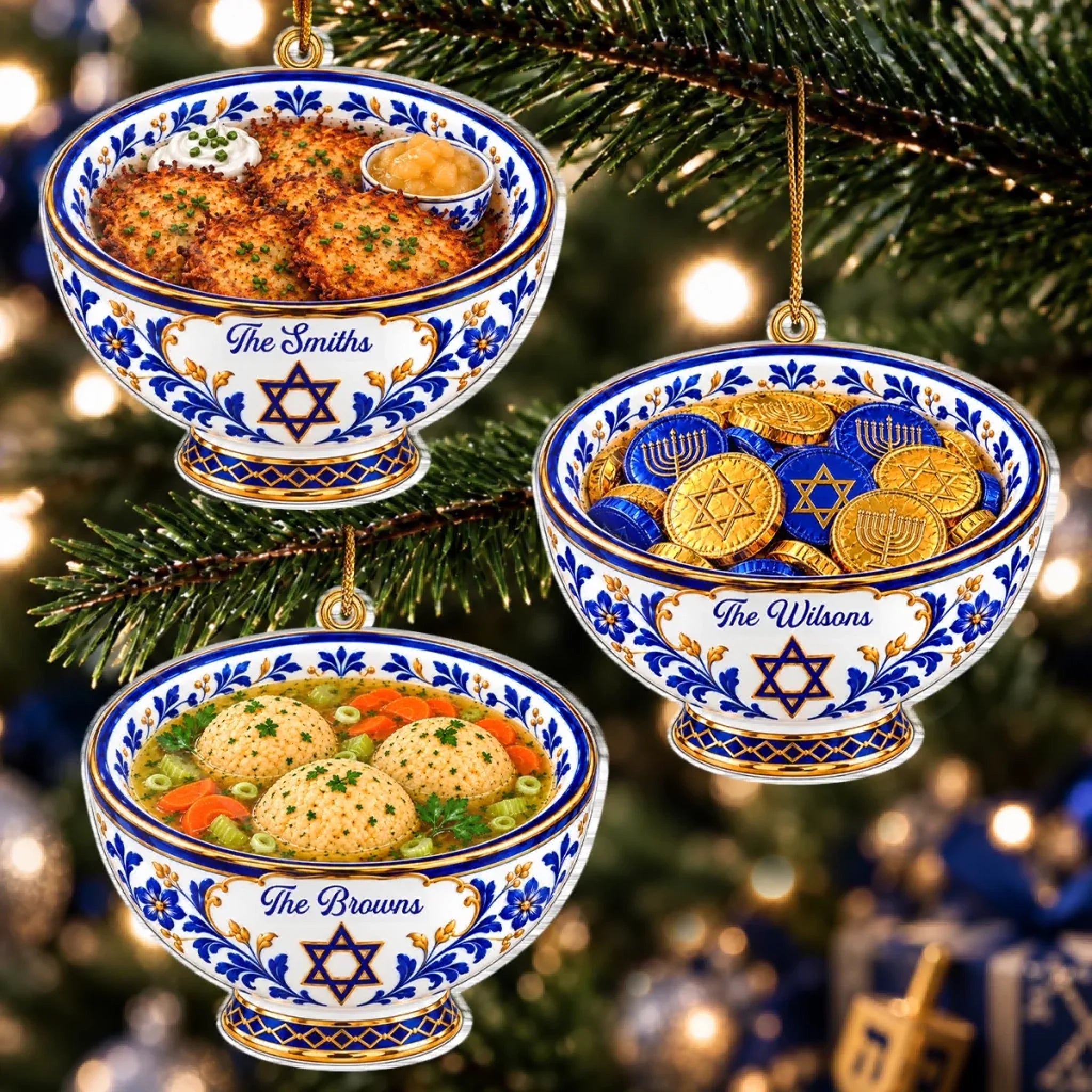 Custom Name Hanukkah Food Gifts for Families Personalized Acrylic Ornament