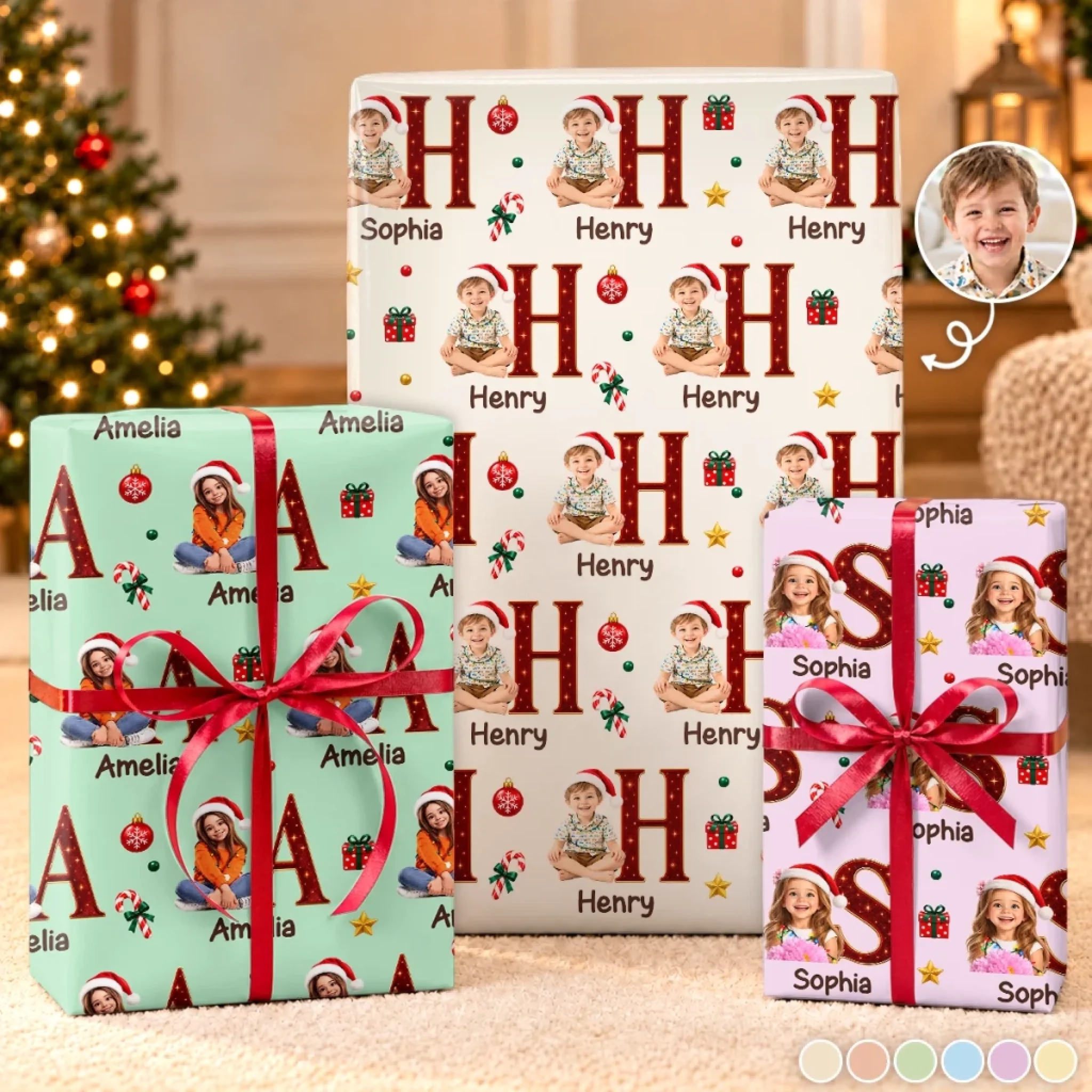 Personalized Christmas Wrapping Paper for Kids with Custom Photo and Name Holiday Gift Wrap