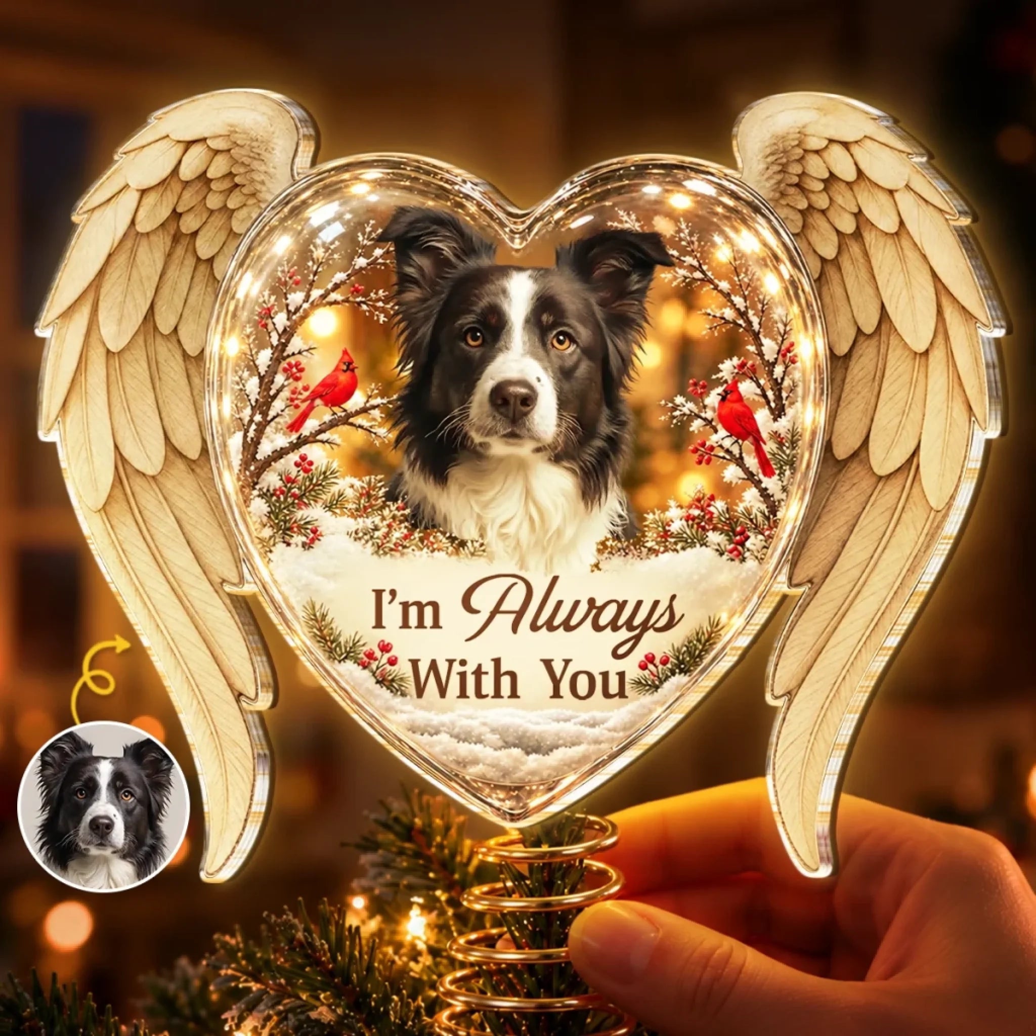 Custom Pet Photo Memorial Christmas Decor Personalized LED Tree Topper Gift