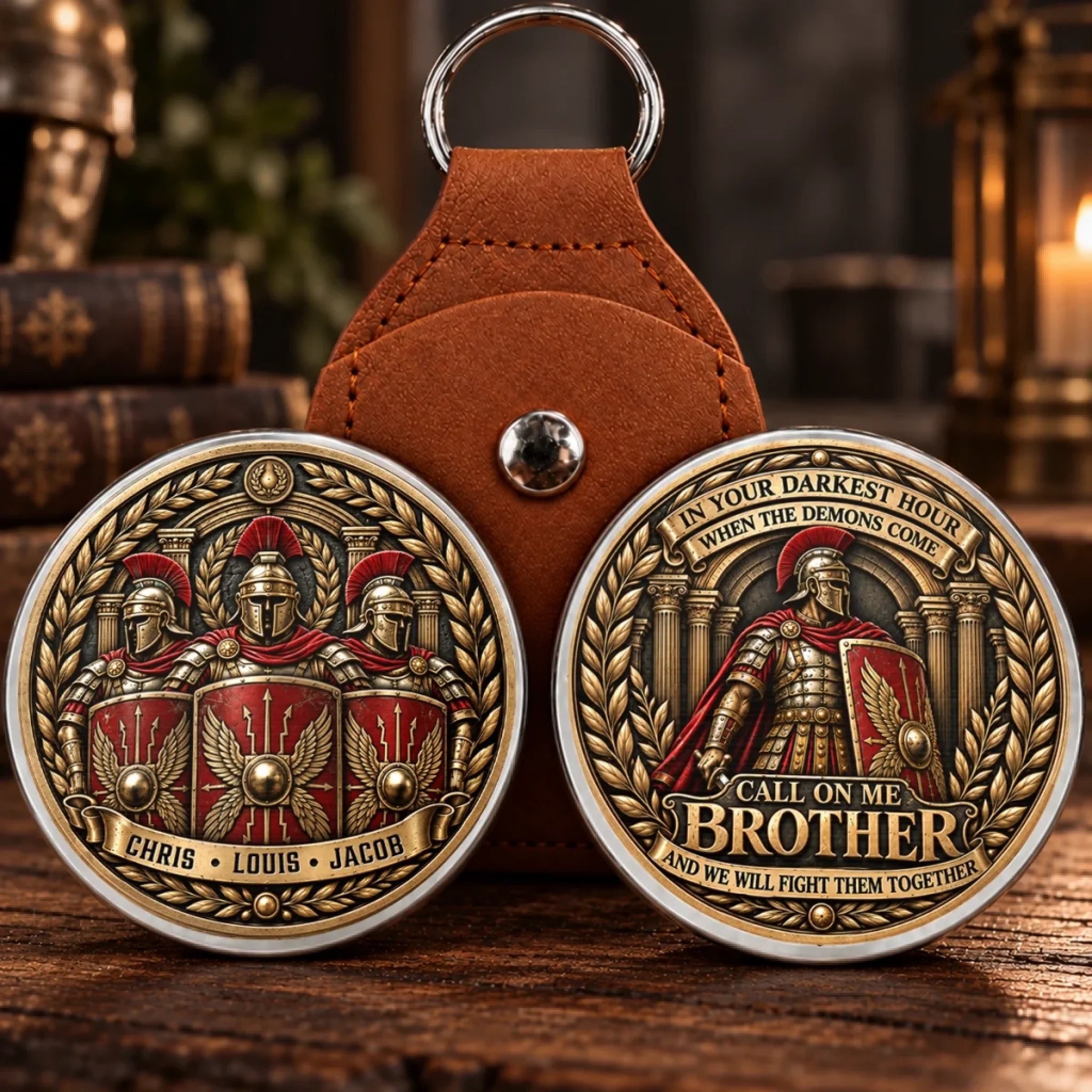 Custom Name Roman Warrior Brotherhood Pocket Hug Personalized Gift for Brothers
