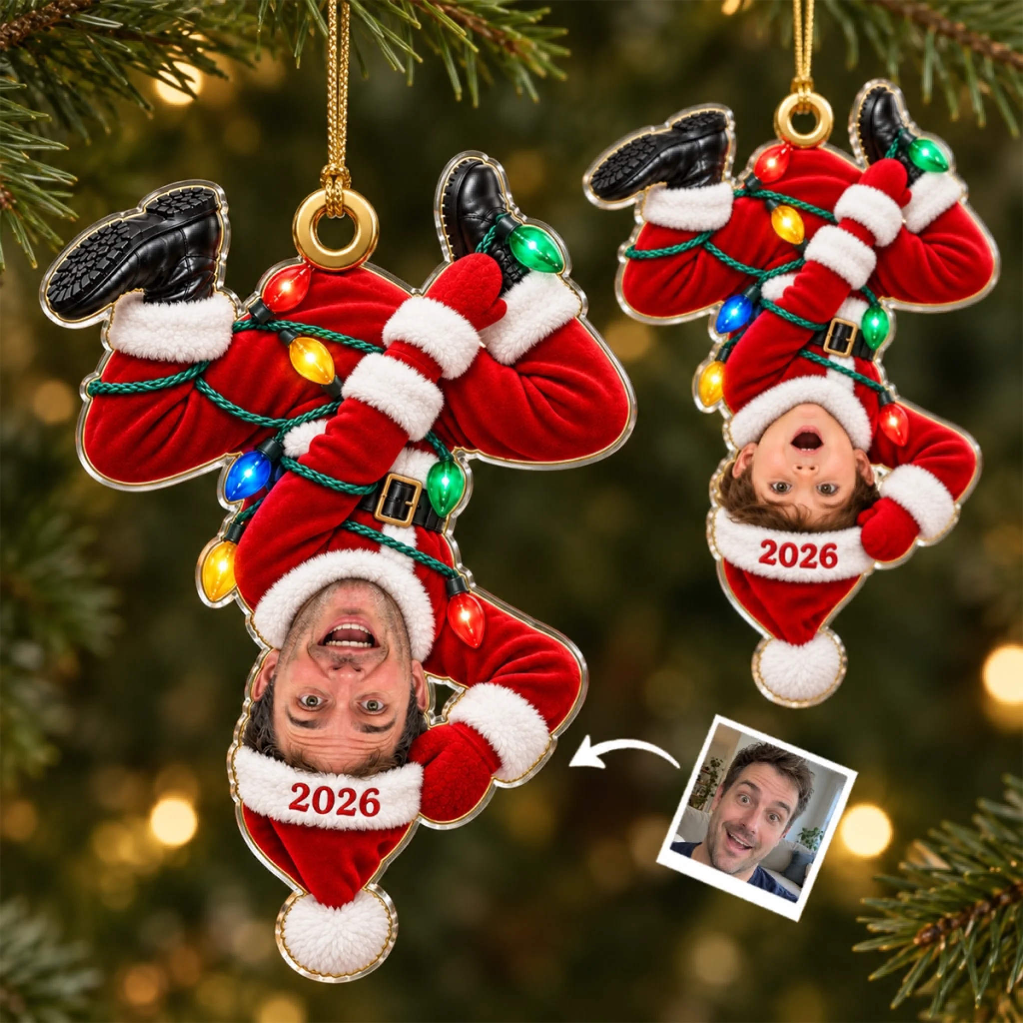 Personalized Acrylic Christmas Ornament with Custom Photo Funny Upside Down Santa Gift