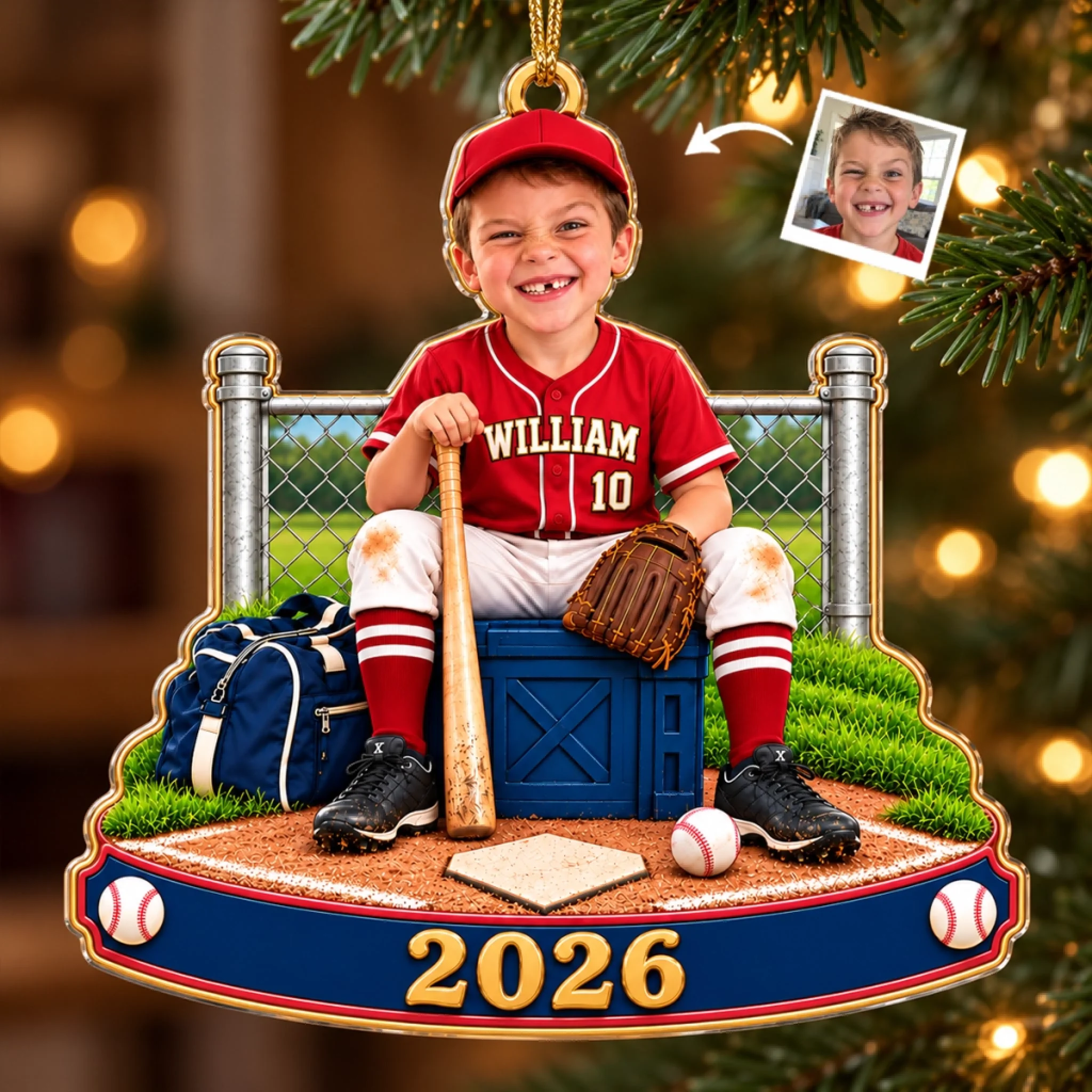 Custom Photo Baseball Christmas Ornament, Personalized Acrylic Gift for Players