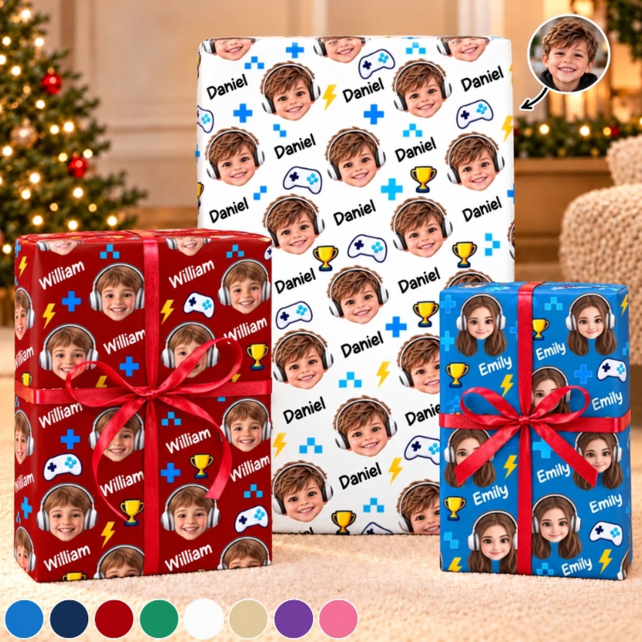 Custom Photo Gaming Wrapping Paper, Personalized Game Pattern Gift Wrap for Kids and Gamers