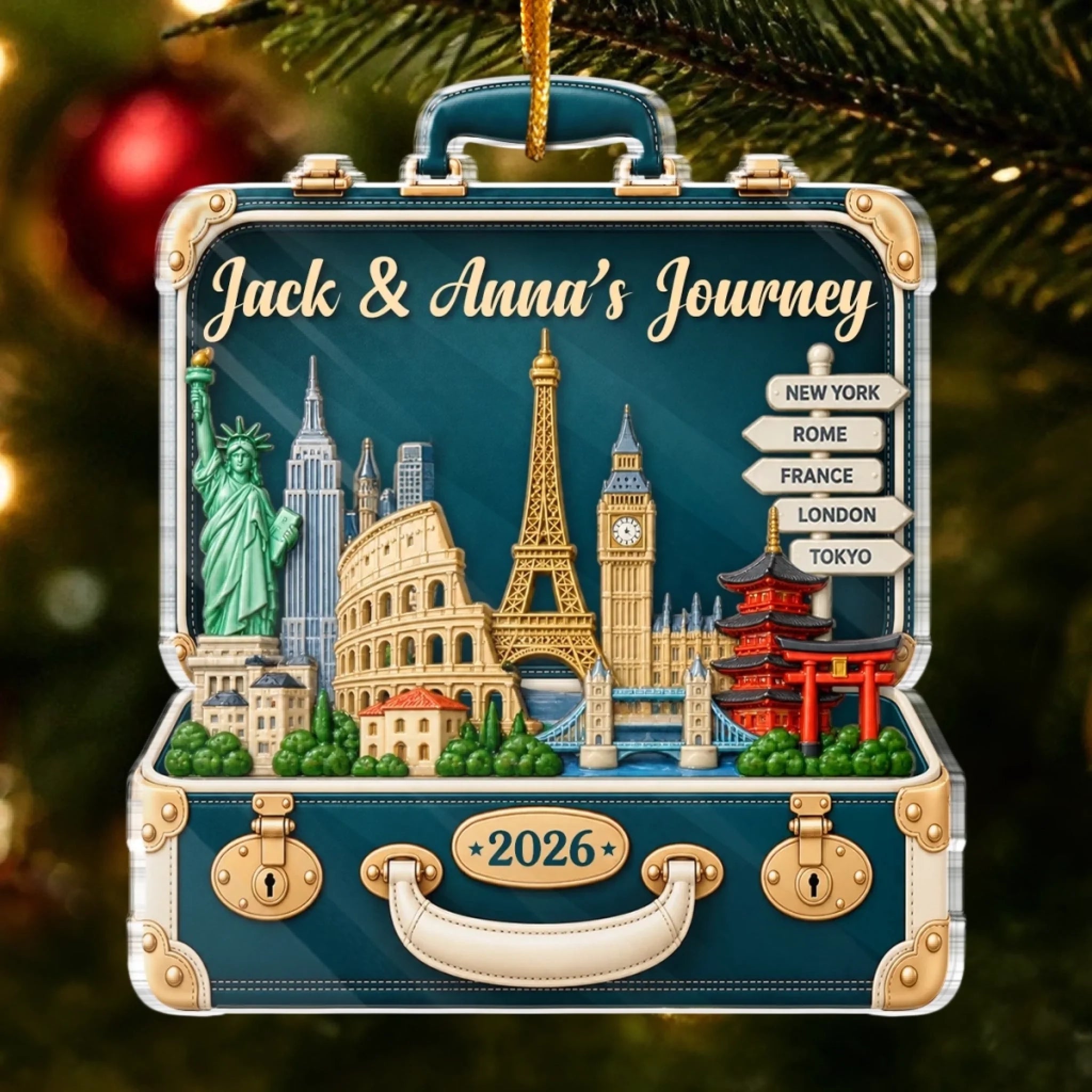 Personalized Acrylic Travel Christmas Ornament, Custom Vacation Keepsake Gift for Travelers