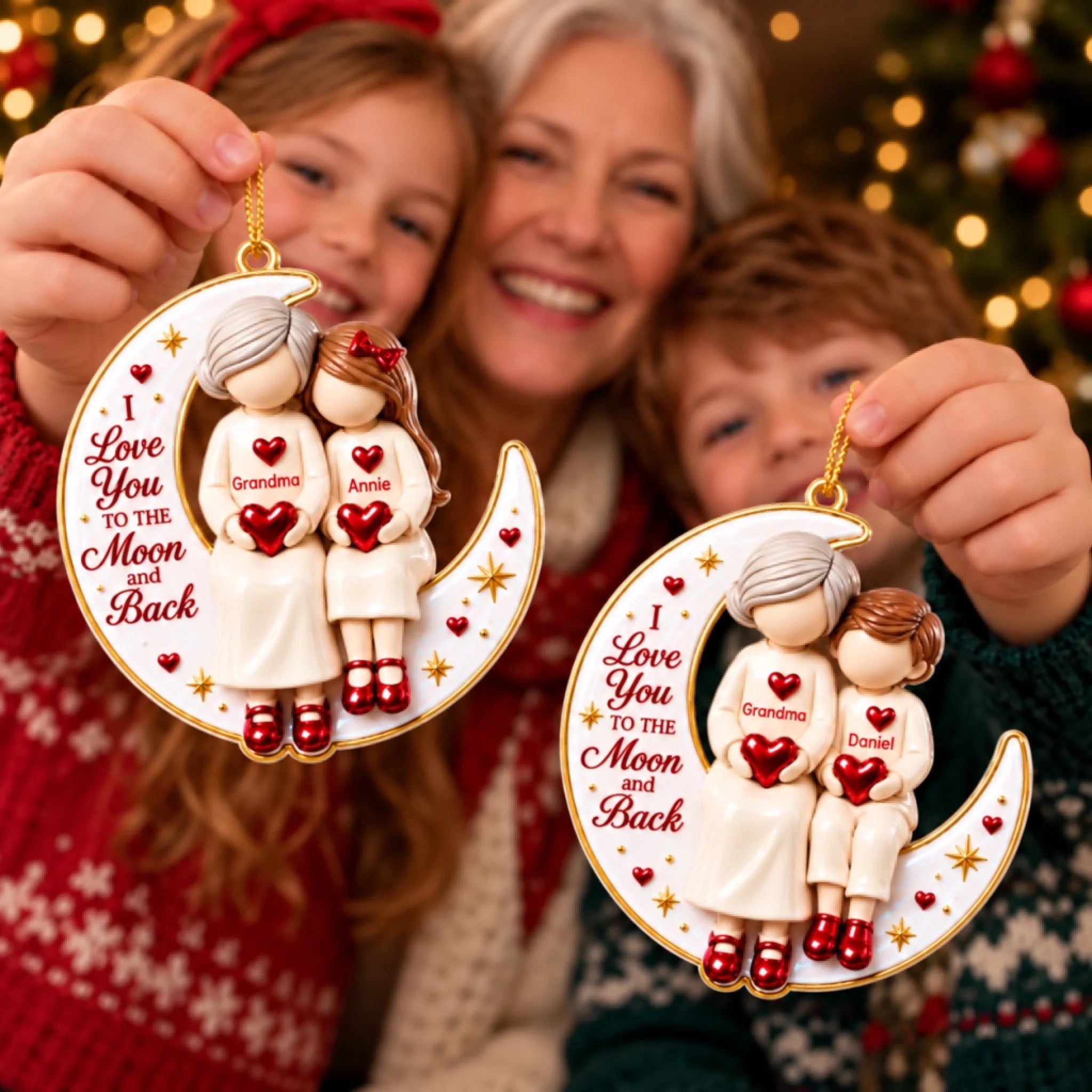 Custom Name Grandma Christmas Keepsake Gift from Grandkids Personalized Acrylic Ornament To The Moon