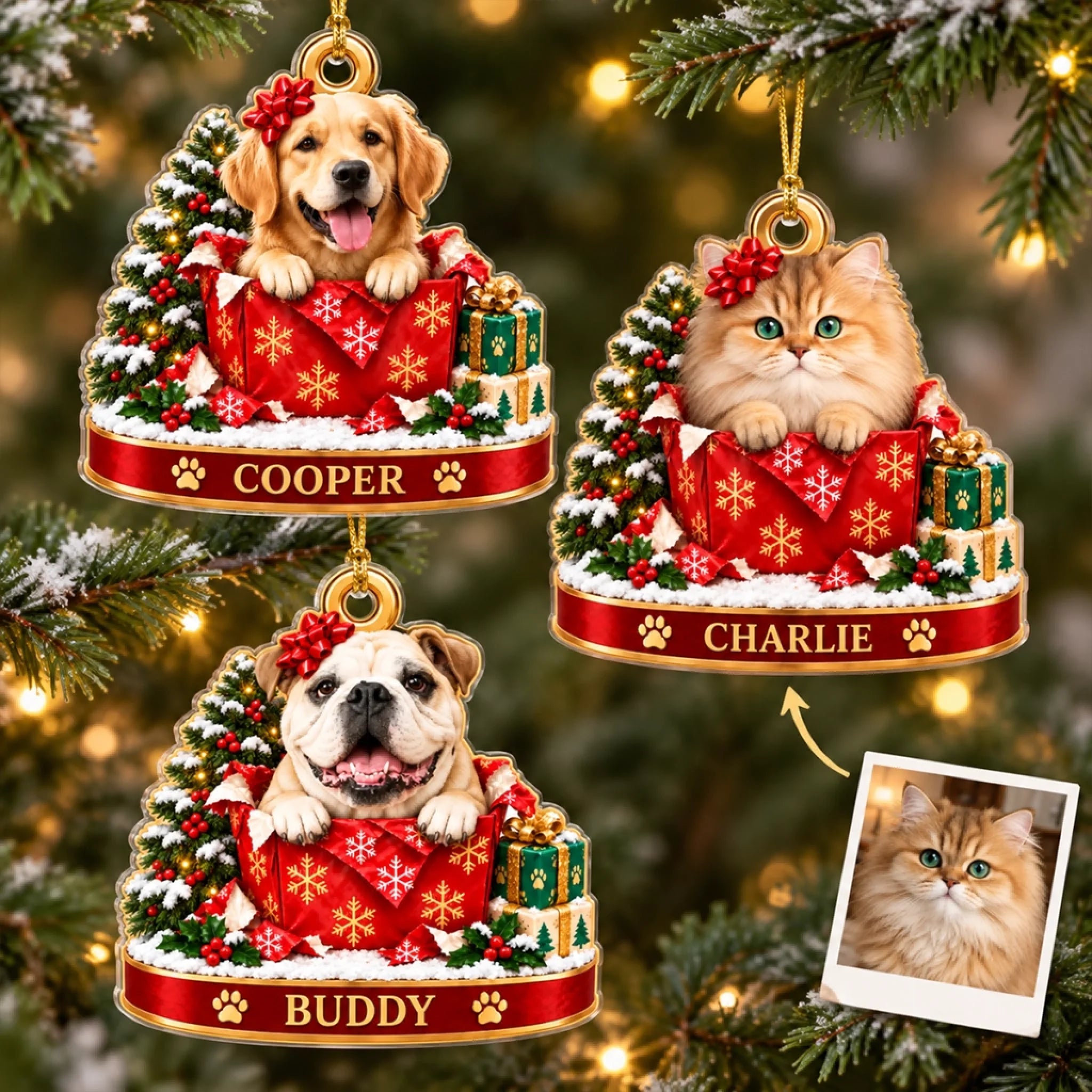 Personalized Acrylic Pet Portrait Christmas Ornament, Custom Keepsake Gift for Pet Lovers