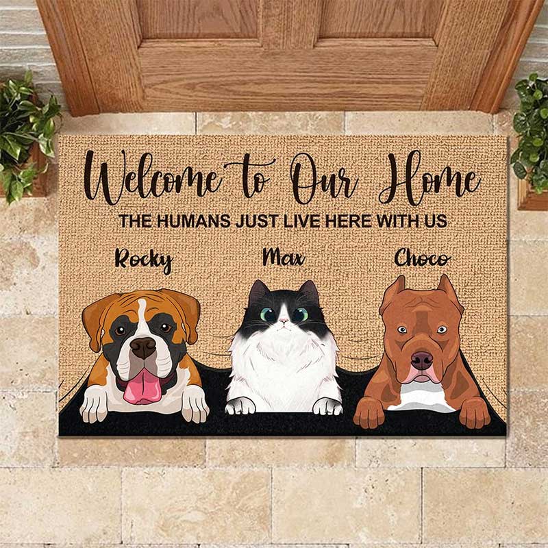 Personalized Pet Welcome Mat Funny Cat and Dog Doormat Custom Home Decor Gift