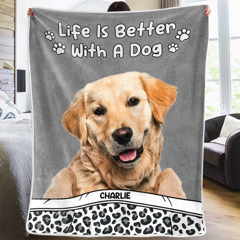 Custom Photo Life Is Better With Dogs & Cats Personalized Baby Blanket Gift for Pet Owners