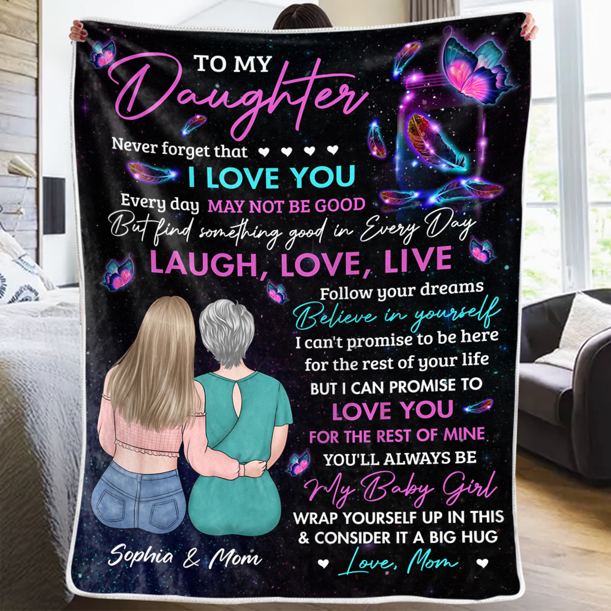 You’ll Always Be My Baby Girl Personalized Family Blanket, Custom Gift From Mom for Daughter