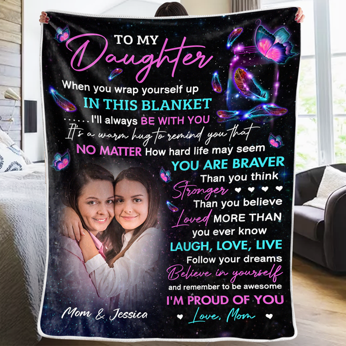 Custom Photo I'm Proud of You Family Personalized Blanket, Birthday Gift from Mom