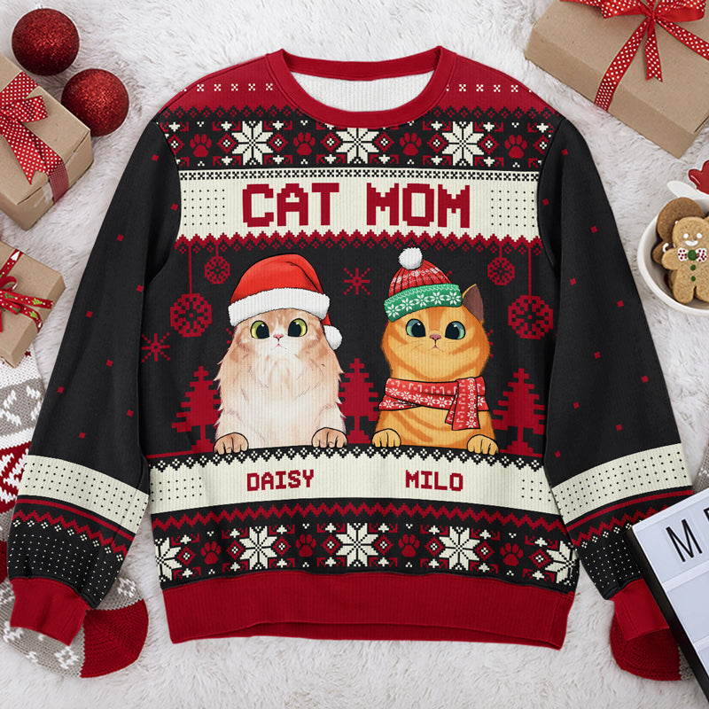 Personalized Cat Mom Cat Dad Merry Christmas Unisex Ugly Christmas Sweatshirt Gift for Cat Lovers
