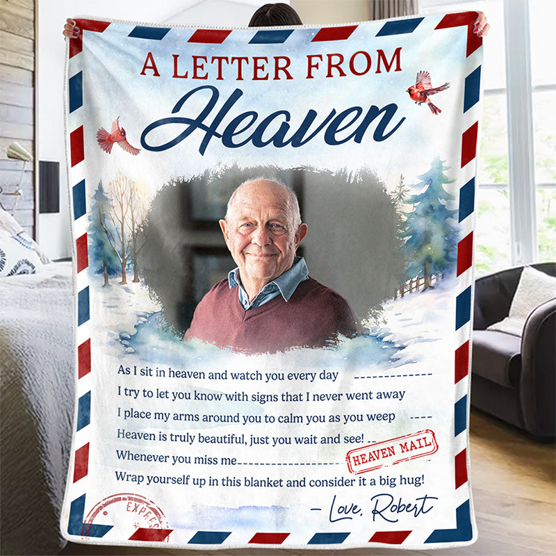 Personalized Memorial Photo Blanket, A Special Letter From Heaven Sympathy Christmas Gift for Family