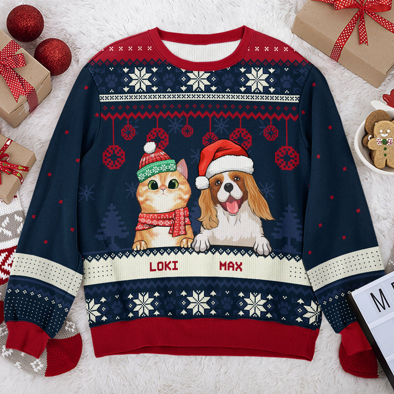 Personalized Pet Lovers Ugly Christmas Sweatshirt, Custom Unisex All Over Print Holiday Gift
