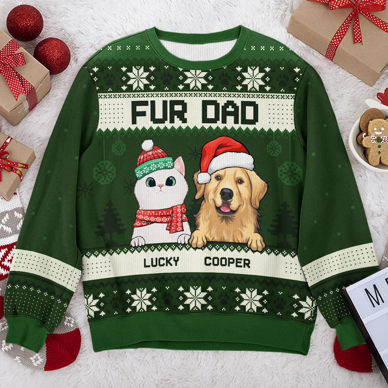 Merry Christmas Green Style Personalized Pet Ugly Sweatshirt, Unisex Wool Jumper Gift for Pet Lovers