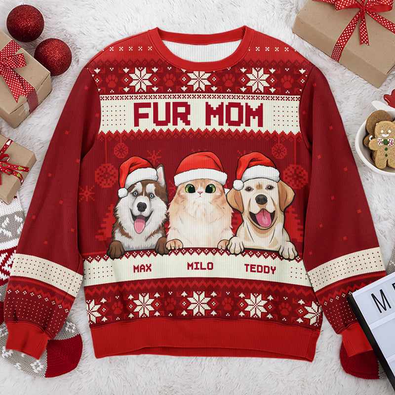 Merry Christmas Red Style Personalized Pet Ugly Sweatshirt, Unisex Wool Jumper Gift for Pet Lovers