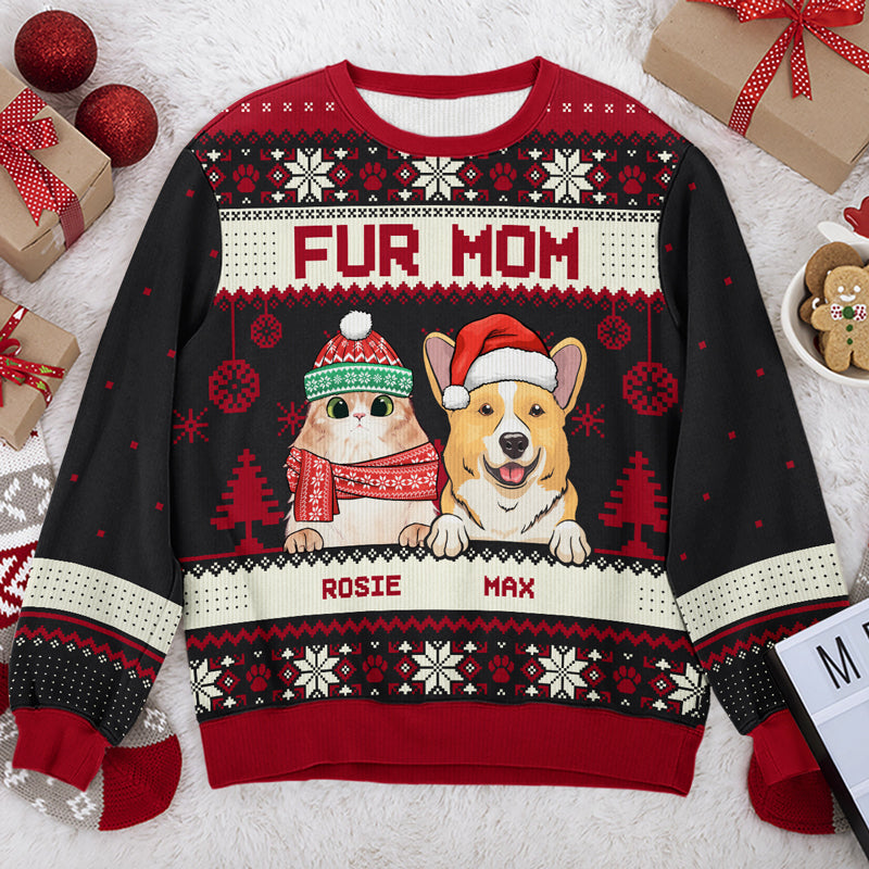Personalized Pet Merry Christmas Ugly Sweatshirt, Black & Red Unisex Wool Jumper Gift for Pet Lovers