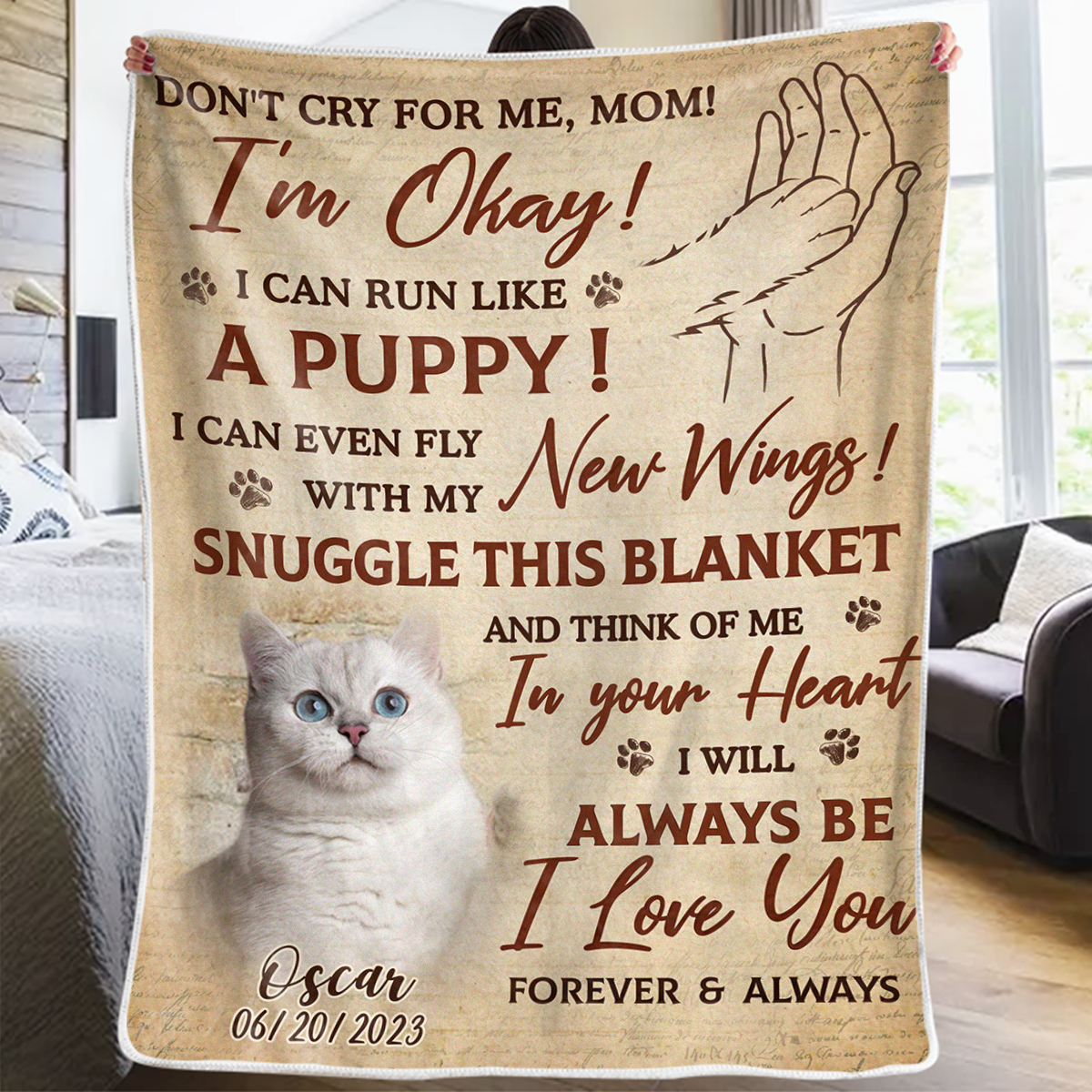 Custom Photo Think of Me in Your Heart Memorial Blanket, Personalized Sympathy Gift for Pet Owners