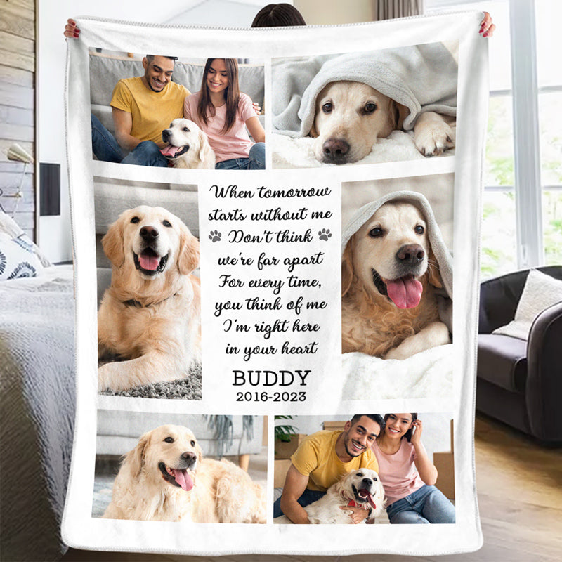 Custom Photo I'm Right Here in Your Heart Memorial Personalized Blanket, Sympathy Gift for Pet Owners
