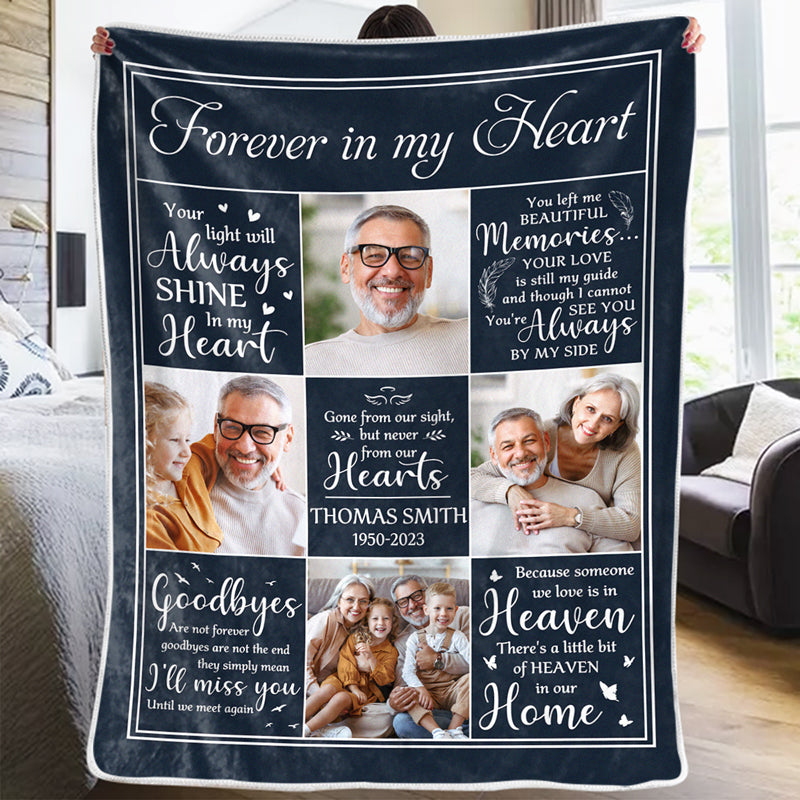 Personalized Memorial Photo Blanket, You Left Me Beautiful Memories Sympathy Gift for Family