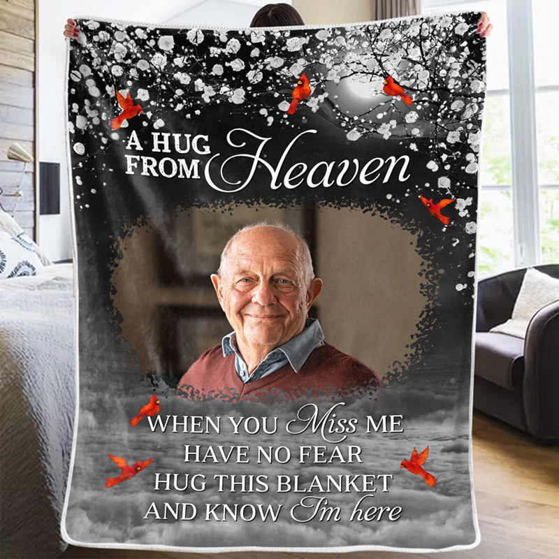 Personalized Memorial Photo Blanket, Consider It a Big Hug Sympathy Christmas Gift for Family