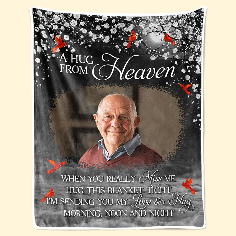 Custom Photo A Hug From Heaven Memorial Personalized Blanket, Christmas Sympathy Gift for Family
