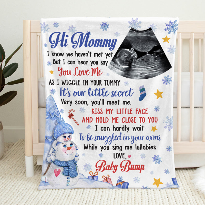 Custom Photo Very Soon You'll Meet Me Baby Blanket, Personalized Family Baby Shower or First Christmas Gift