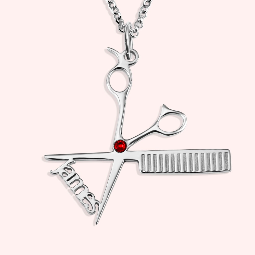Personalized Stylish Hairdresser Name Necklace Gift for Her with Birthstone