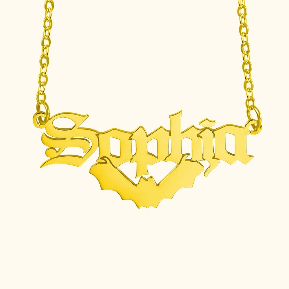 Personalized Halloween Gothic Letter Bat Initial Name Necklace