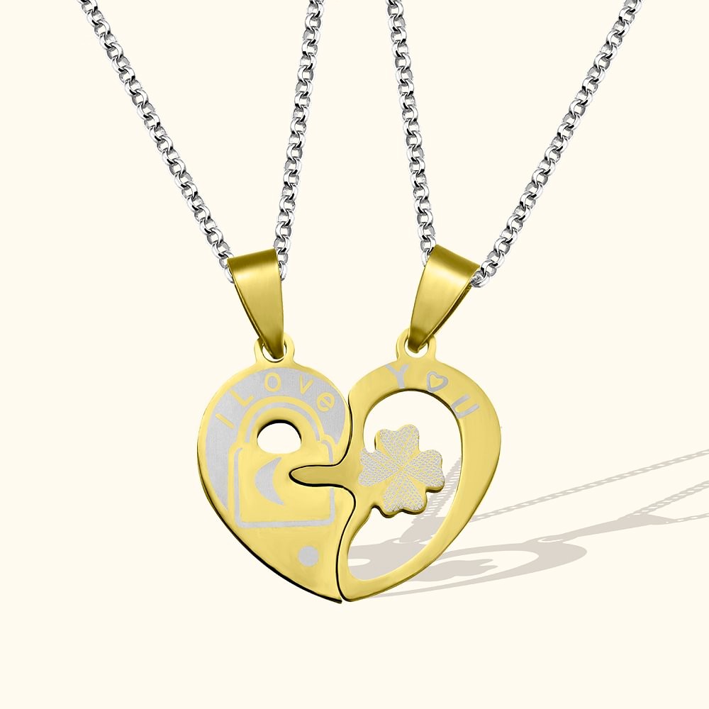 Personalized Heart Lock Necklace for Couple