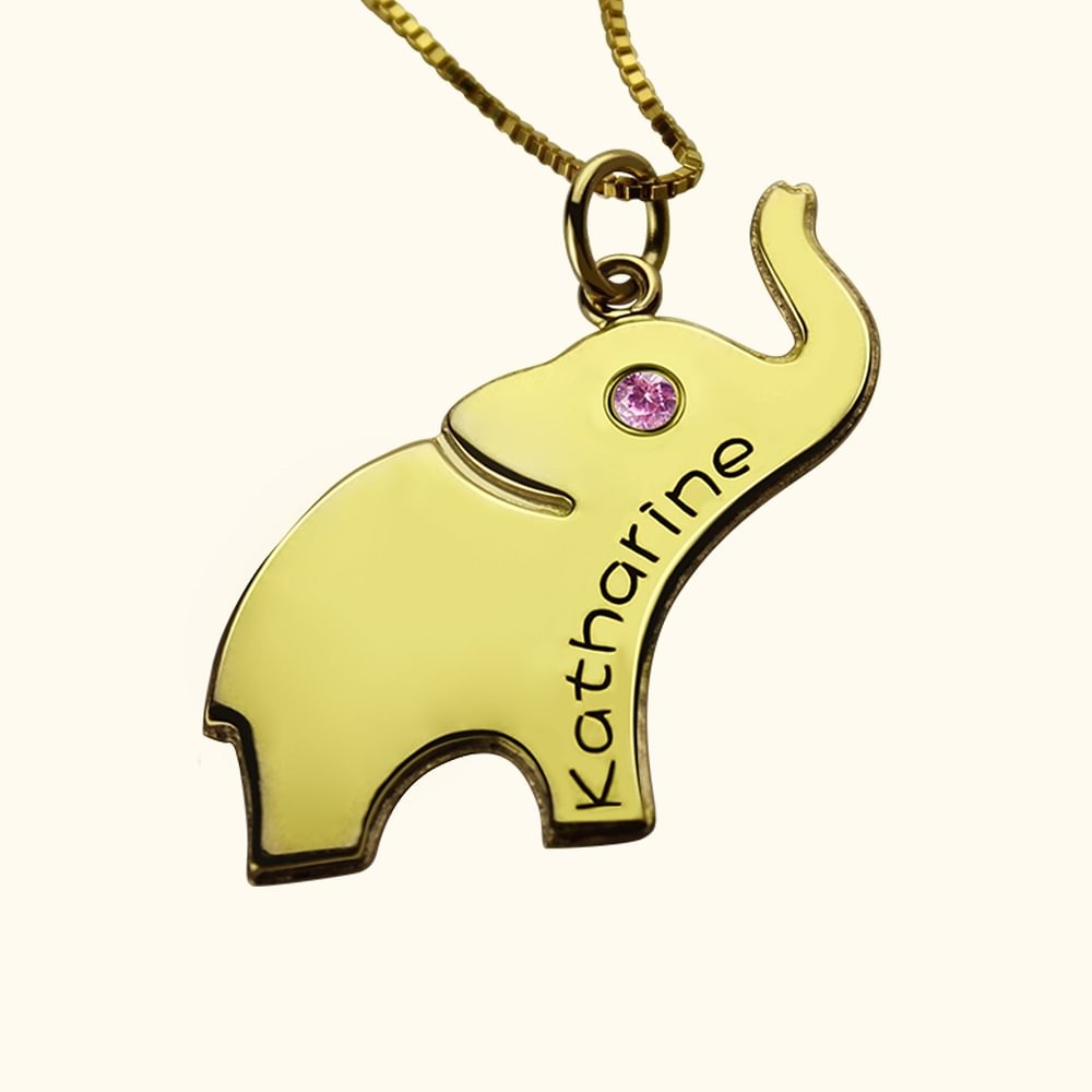 Custom Good Luck Birthstone Elephant Name Necklace Sterling Silver