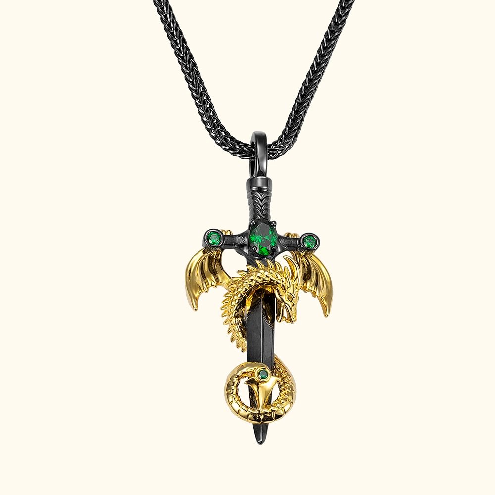 Personalized Dragon Sword Necklace Engraved Birthstone