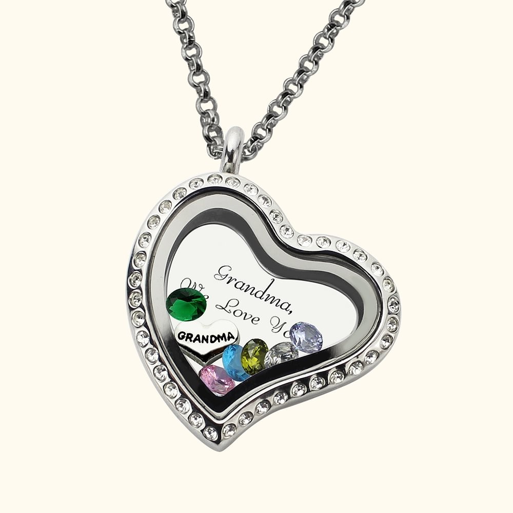 Floating Locket Necklace Gifts for Mom with Custom Kid's Names & Birthstones