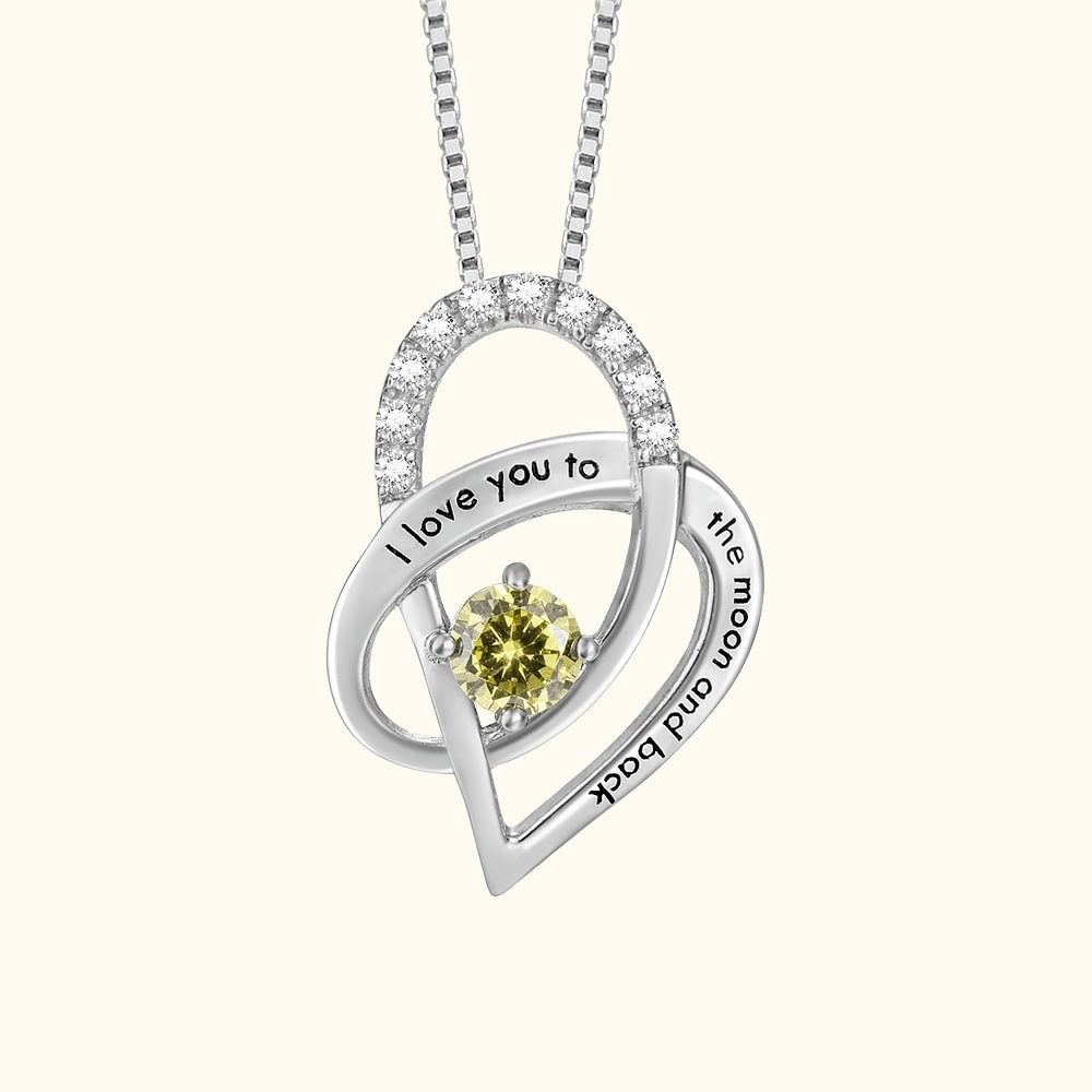 I Love You To The Moon and Back Necklace Custom Birthstone Heart